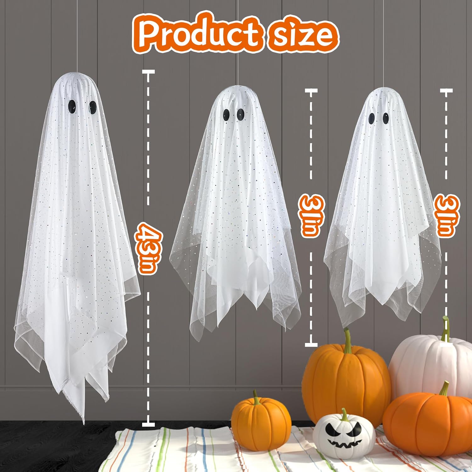 AYGXU Halloween Decorations 3pcs Hanging Ghost with Light