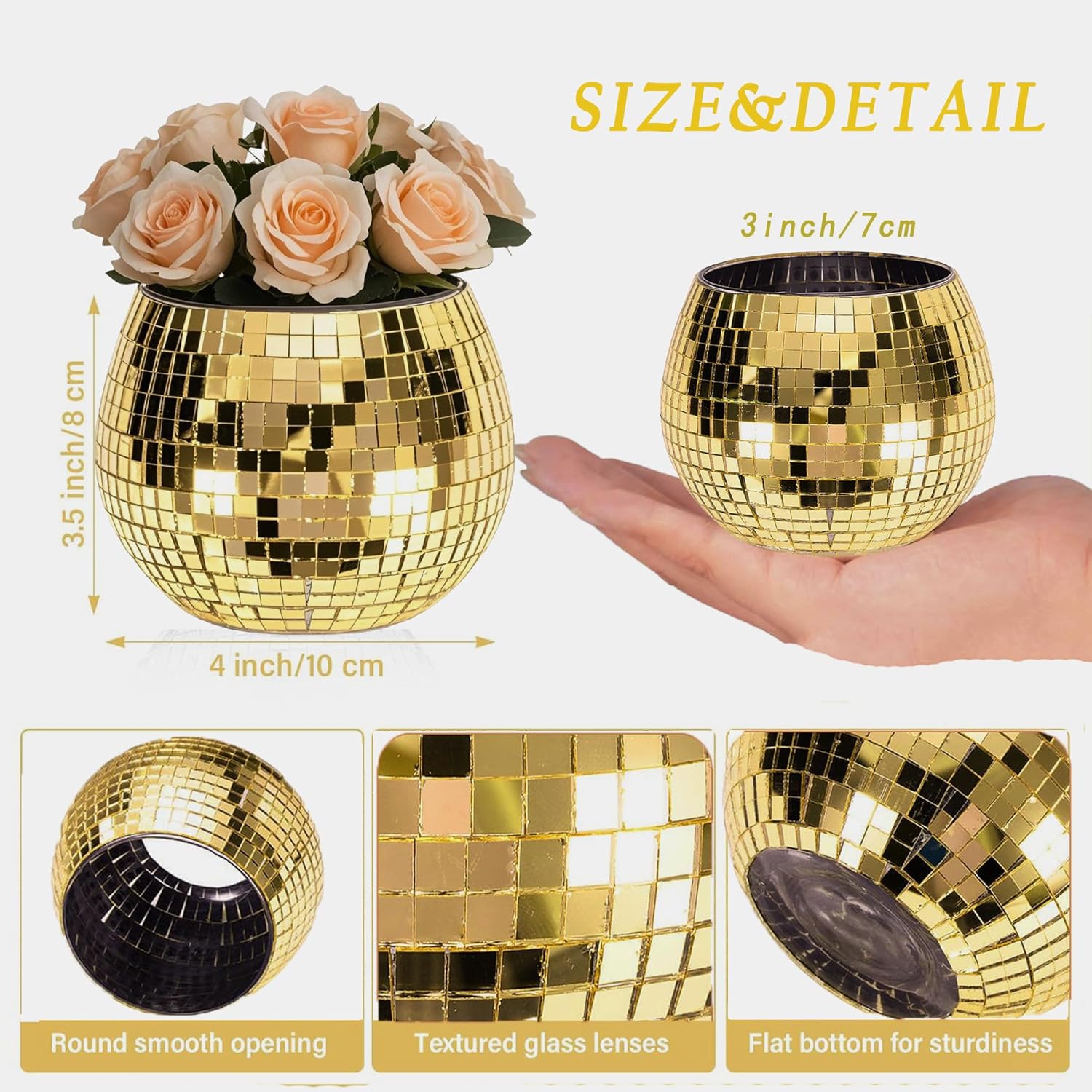 Gold Mosaic Glass Mirror Ball Planter