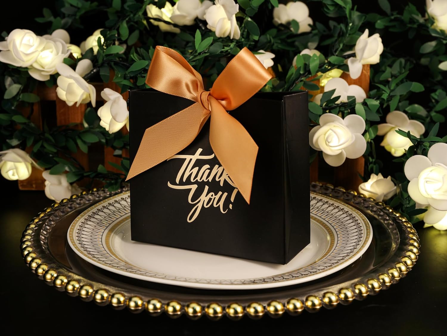 Yoption 50 Pcs Wedding Favor Boxes with Gold Bow
