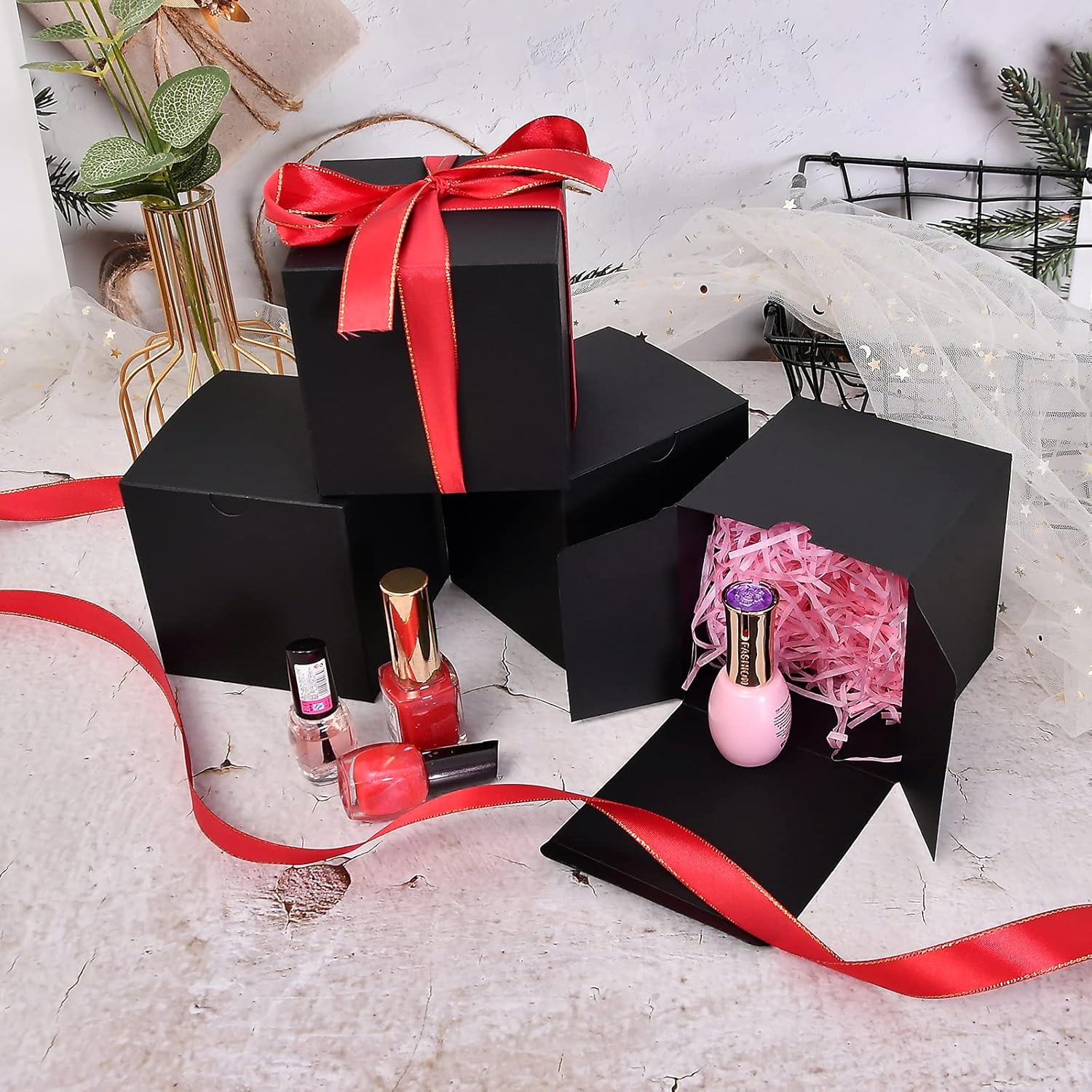 NIGNYA 50 Pack Black Gift Boxes 3x3x3 Inch