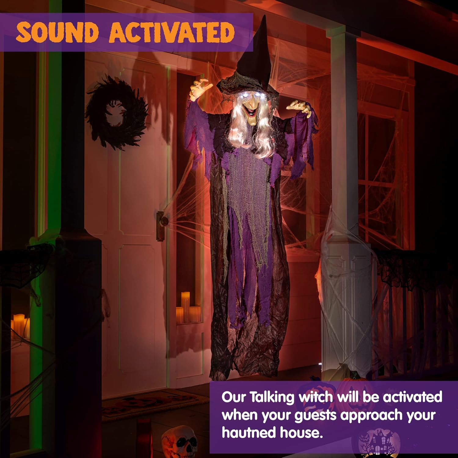 JOYIN 72 Inch Halloween Witch Decor Light Up Sound Activated