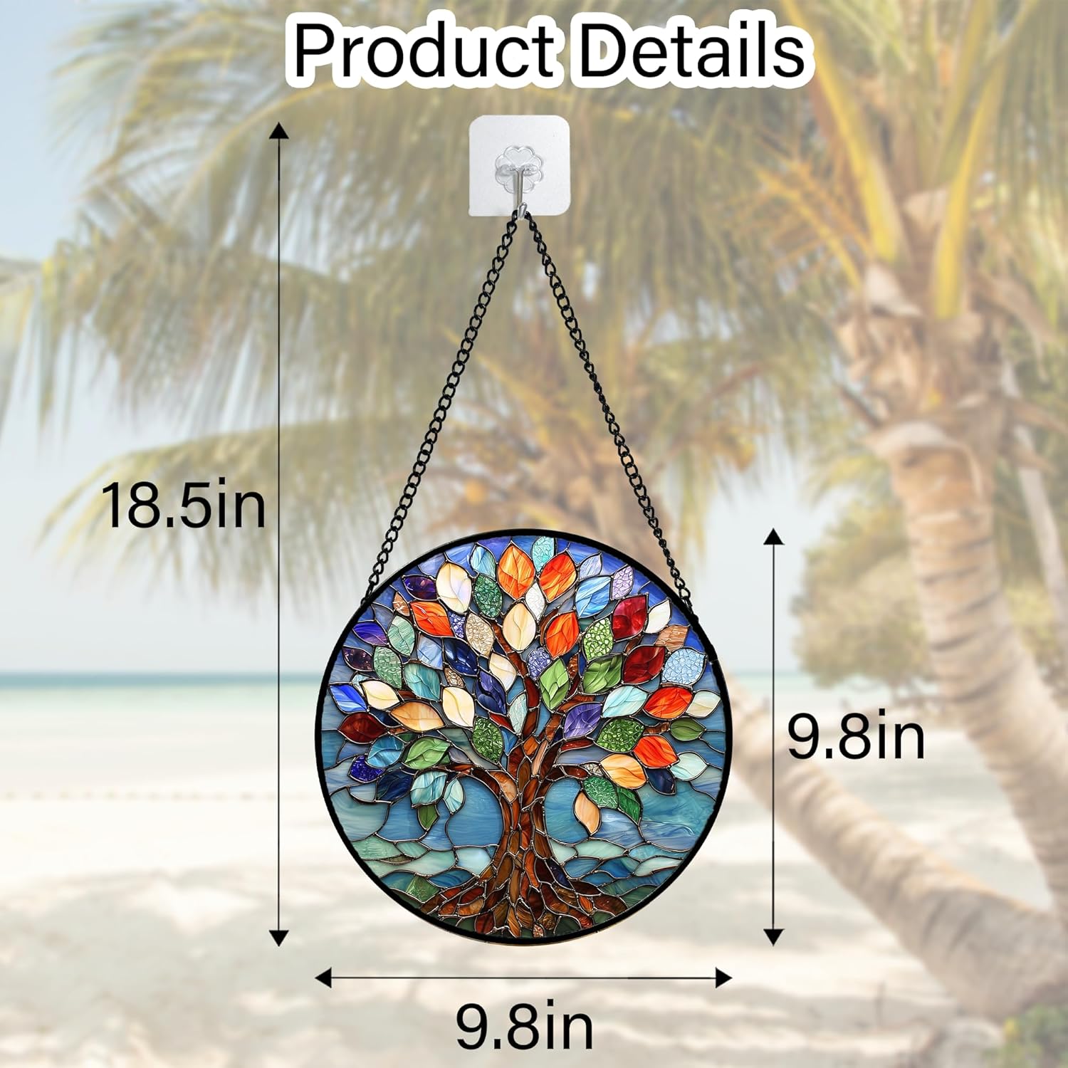 Stained Glass Window Hanging Blue Tree of Life Suncatcher