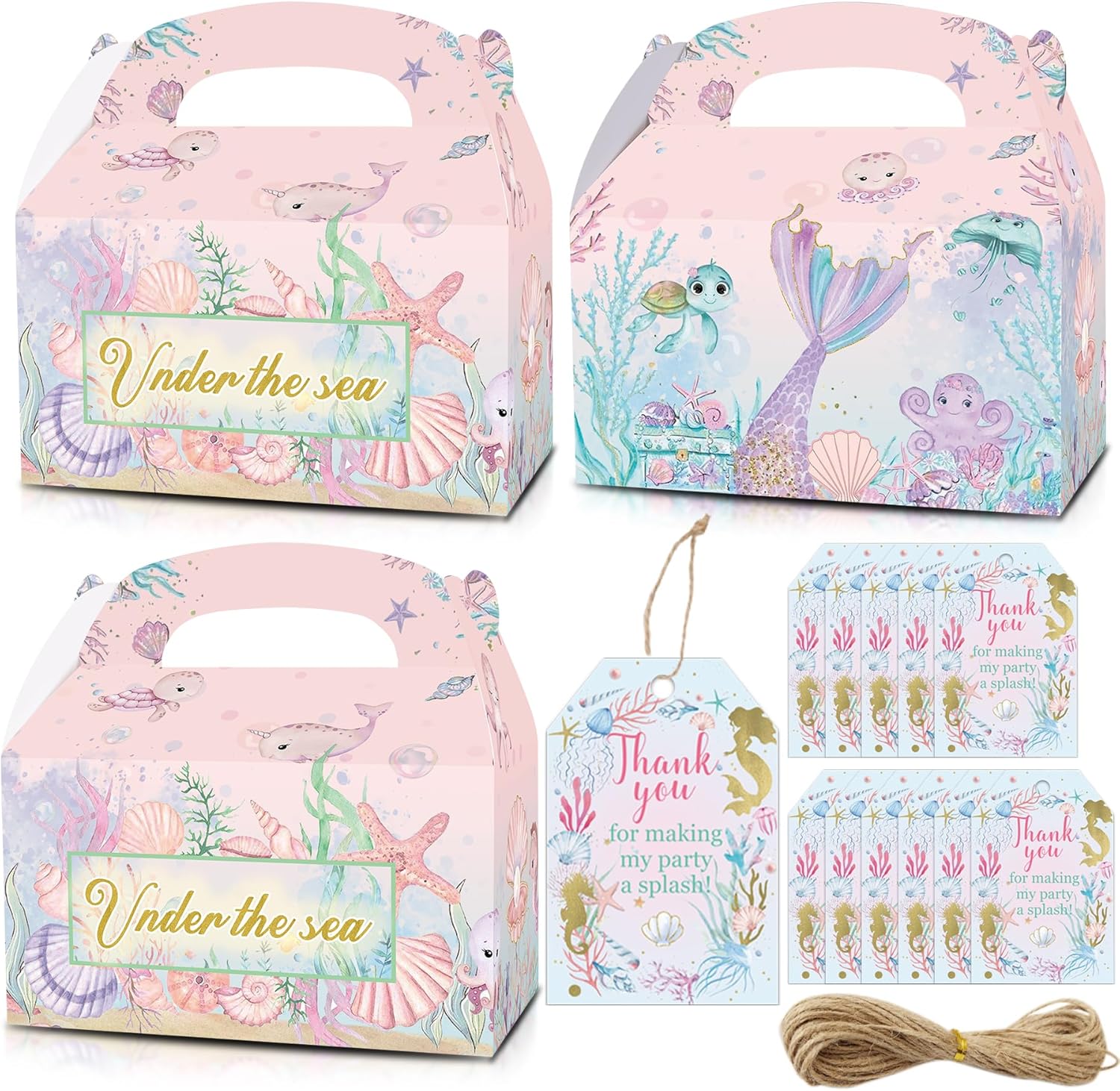 Karaqy Pink Under The Sea Party Favor Boxes 12 Pcs