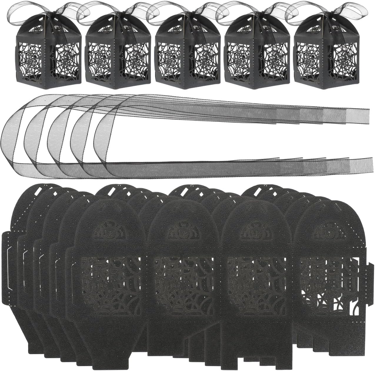 BESTOYARD 50Pcs Halloween Favor Boxes with Ribbons