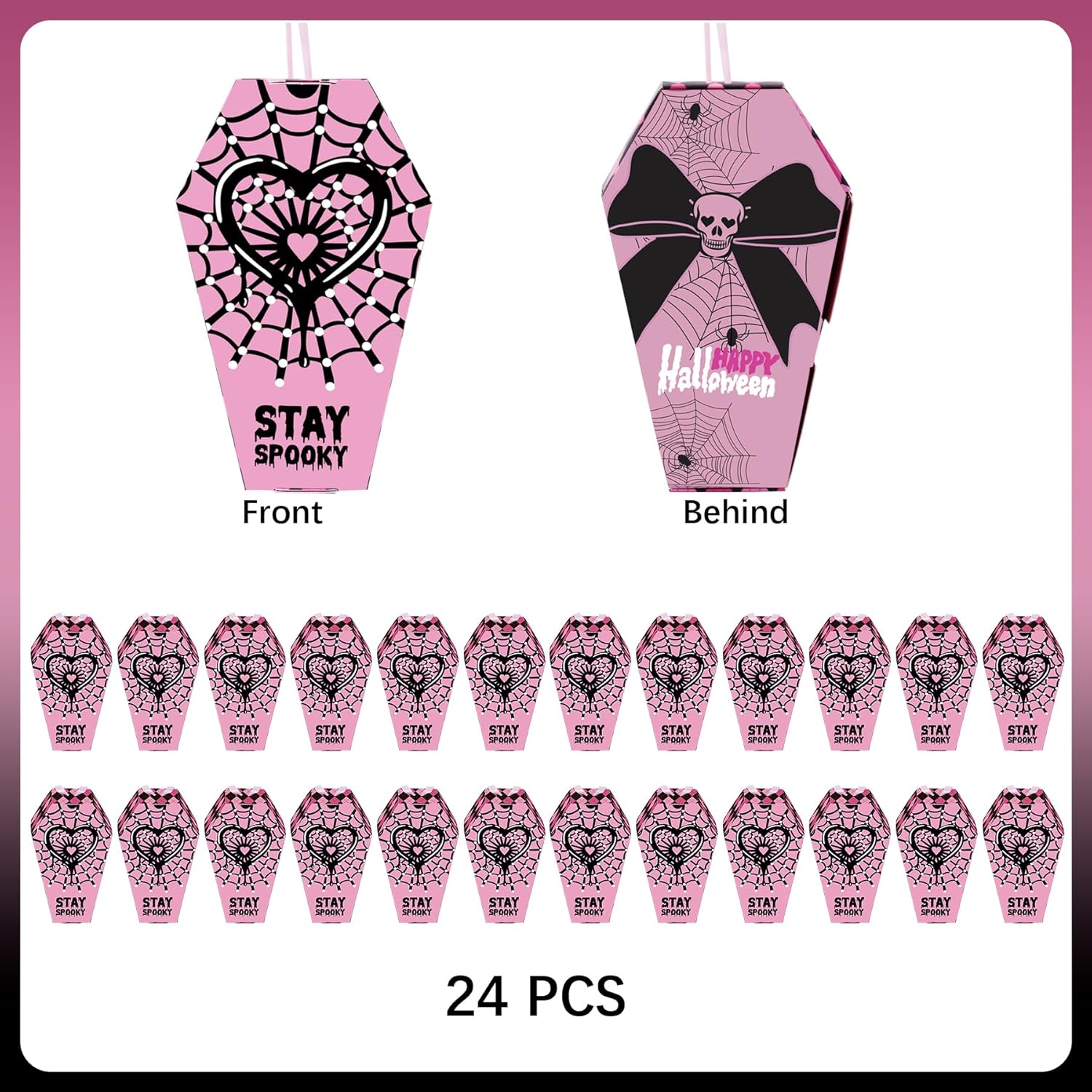 HOMEZZO 24 Pink Spider Web Coffin Boxes Halloween Decor