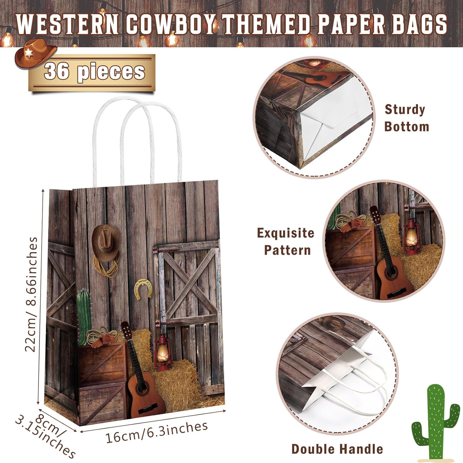 Pasimy 36 Pcs Western Theme Gift Bags with Handle