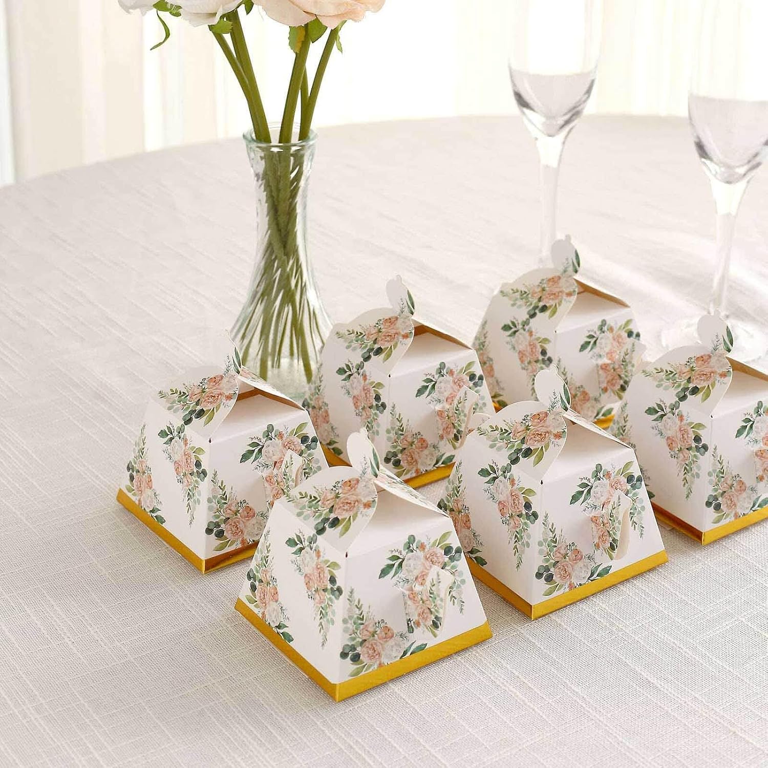 Efavormart 25 Pack Pink Peony Mini Teapot Gift Boxes with Gold Edge