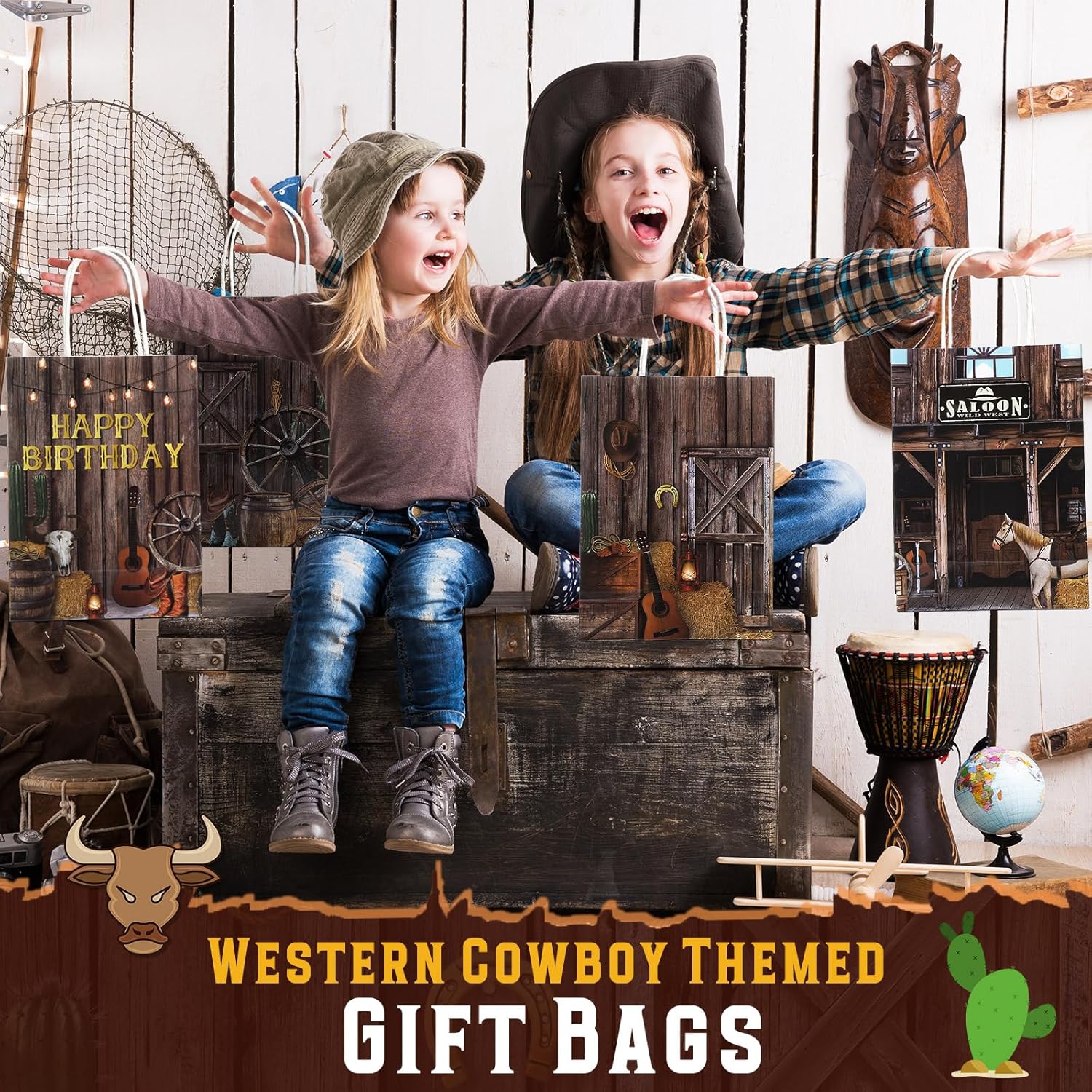 Pasimy 36 Pcs Western Theme Gift Bags with Handle