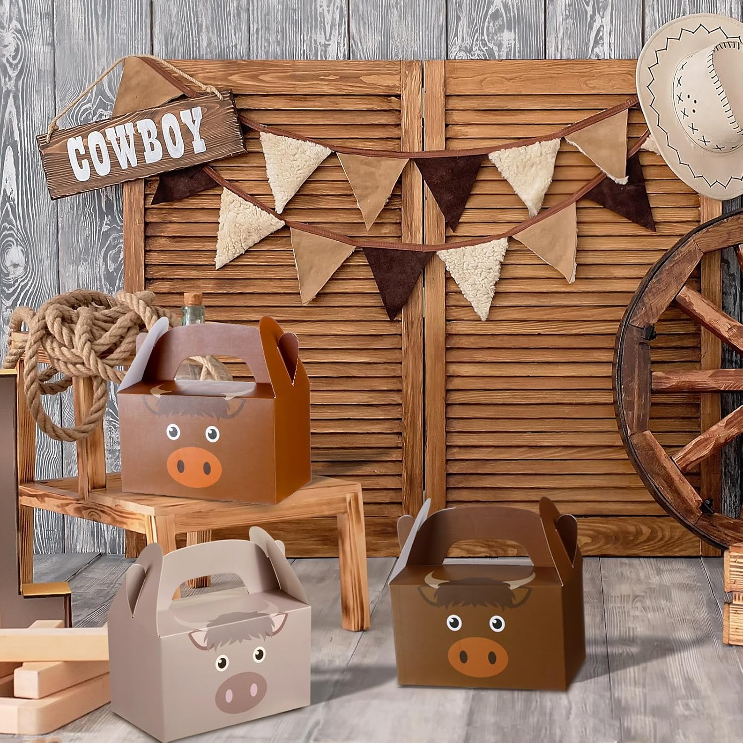 Cholemy 24 Pcs Cow Print Treat Boxes for Cowboy Birthday Party Supplies