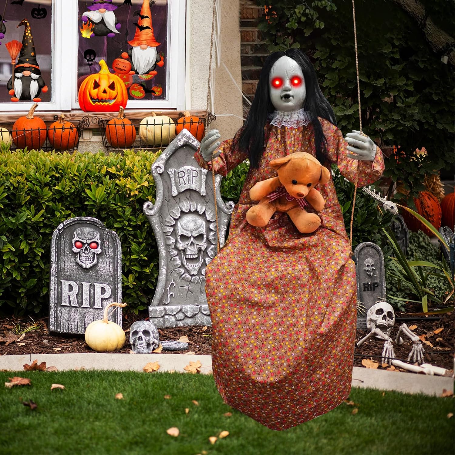 Scary Halloween Hanging Girl Prop with Sound and Light