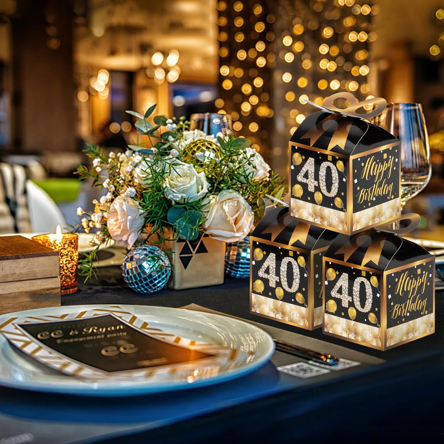 50 Gold Themed Square Birthday Favor Boxes
