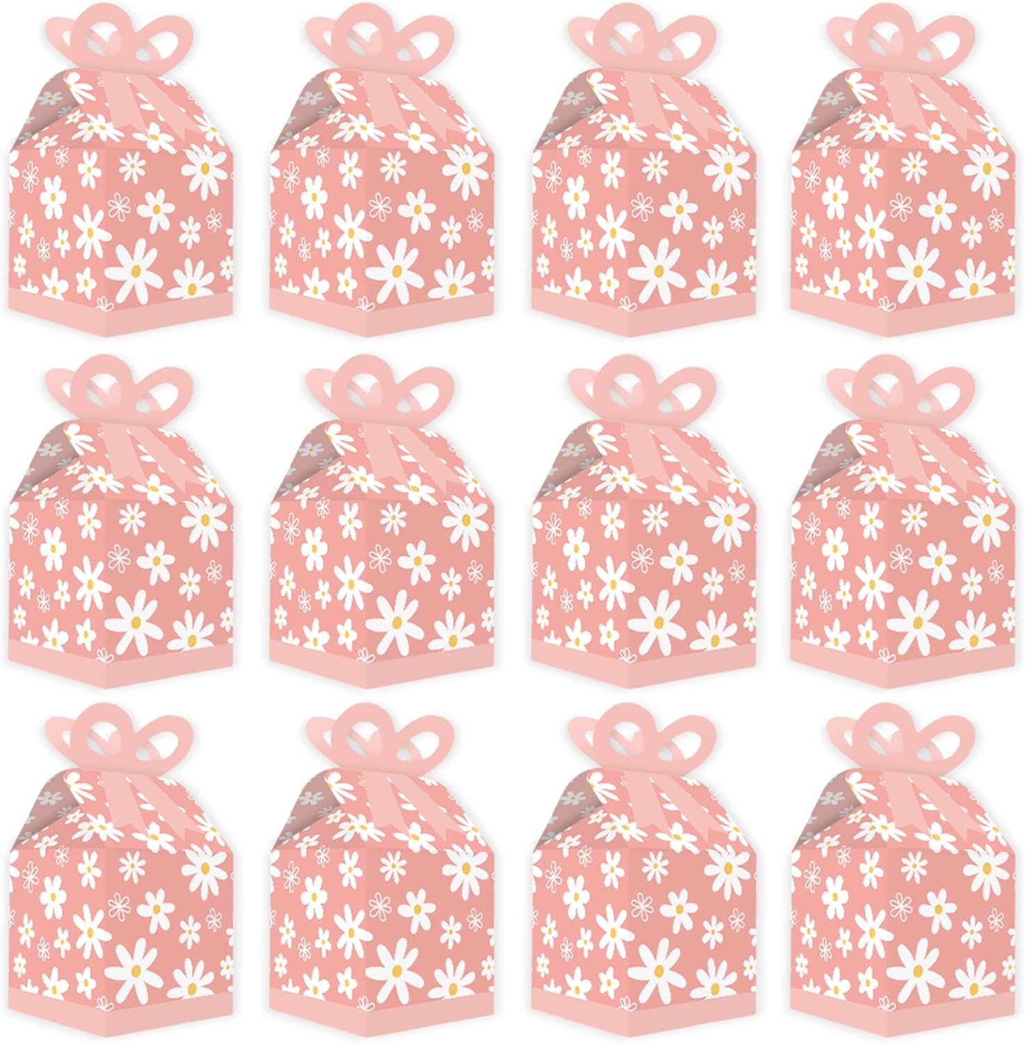 Pink Daisy Flowers Square Gift Boxes Set of 12