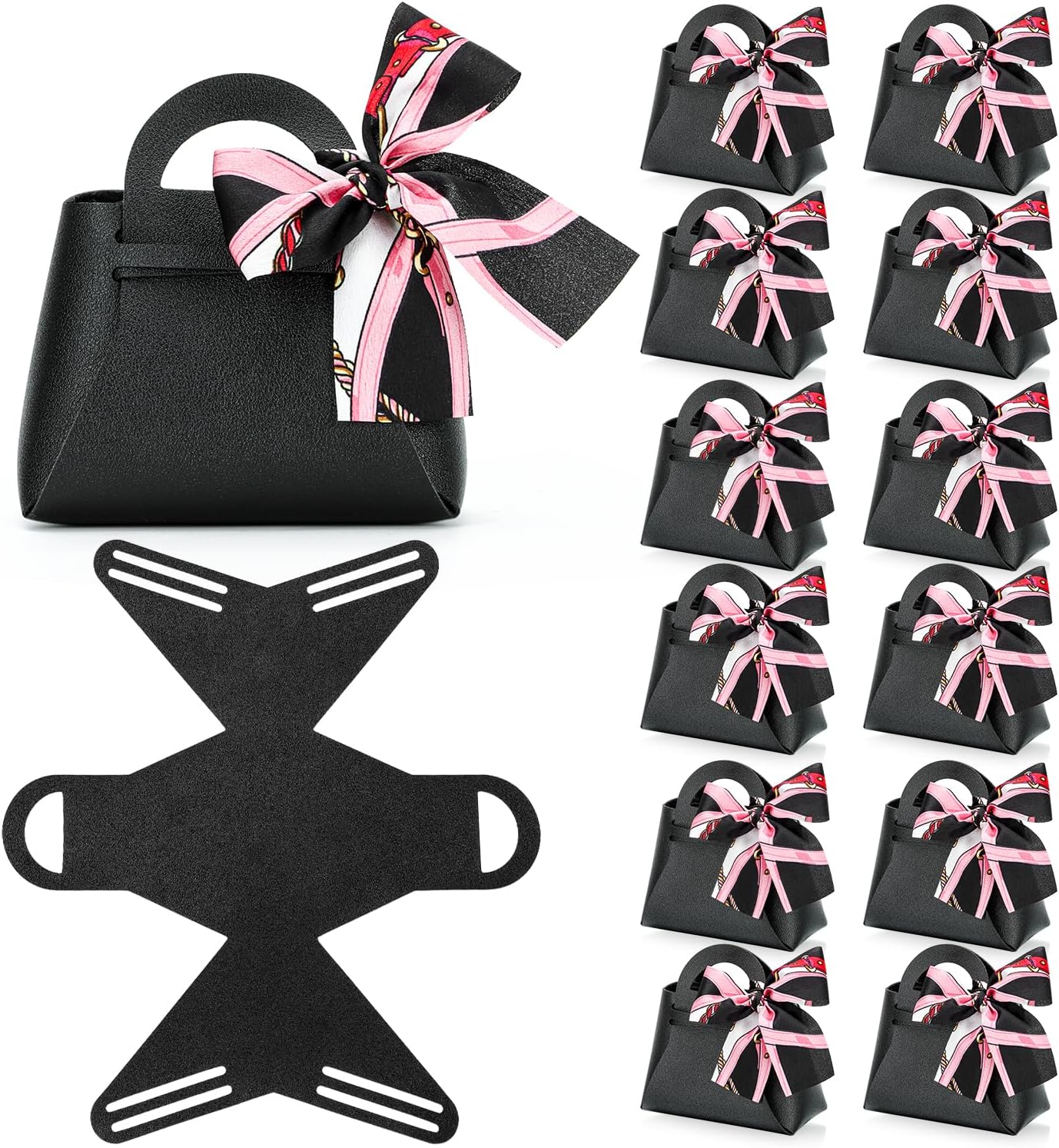 Yadiana 12 Pack PU Leather Gift Bags with Handle and Ribbon