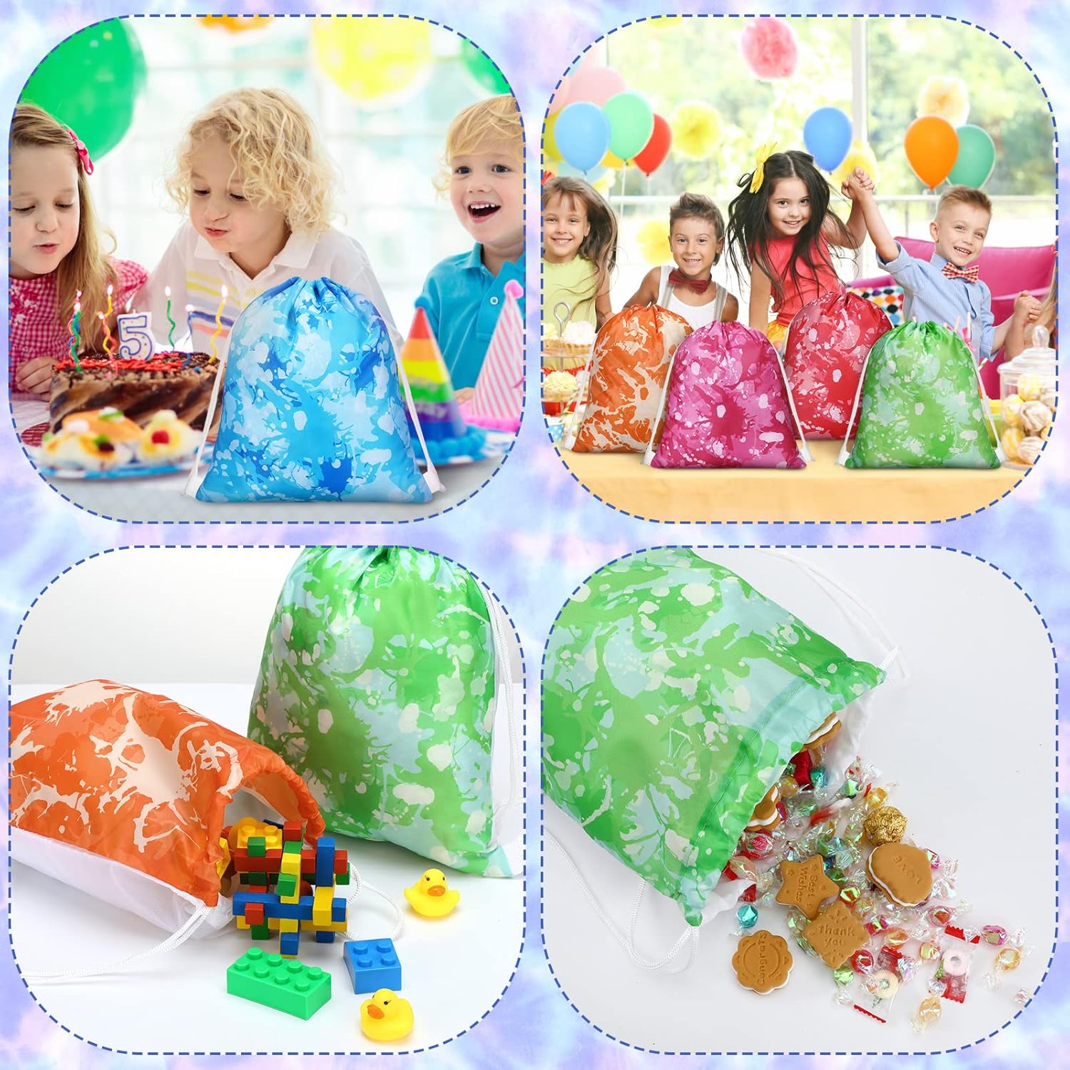 16 Pcs Tie Dye Bohemian Drawstring Bags