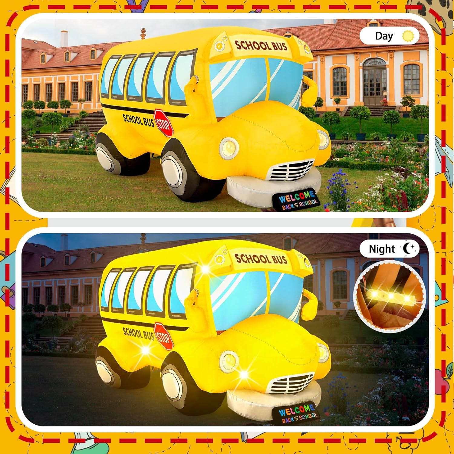 Honoson 5 ft Inflatable School Bus Decor with LED Lights