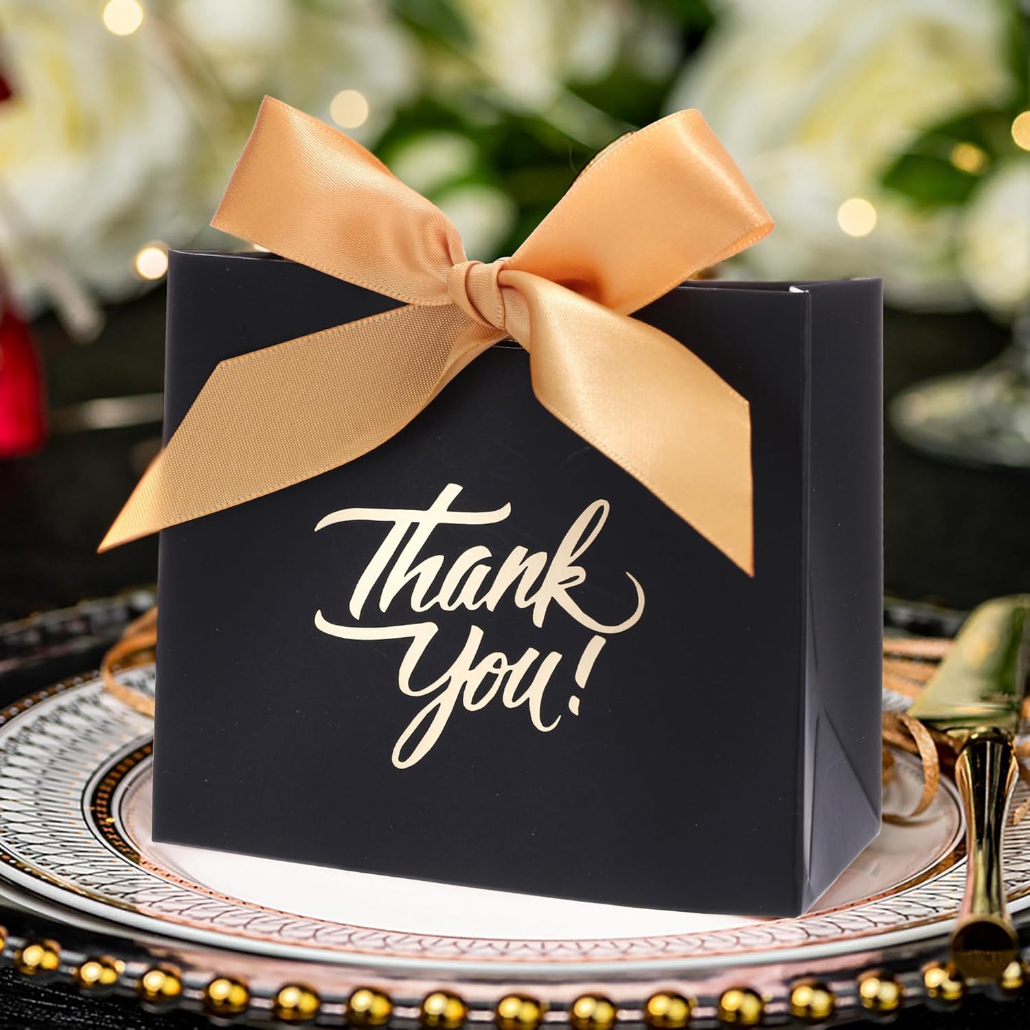 Yoption 50 Pcs Wedding Favor Boxes with Gold Bow