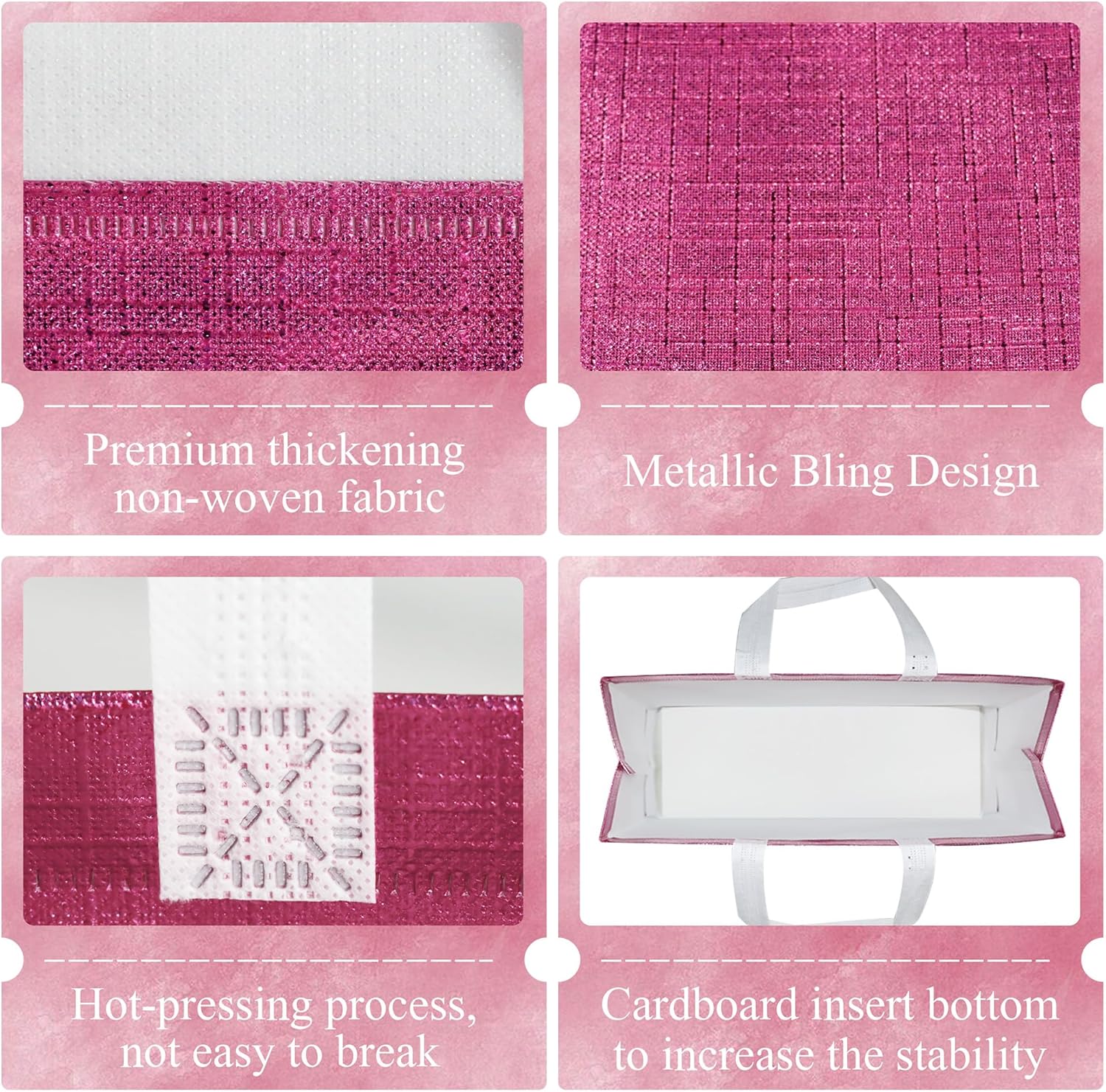Pink Reusable Gift Bags with Handles 25 Pcs Metallic Design