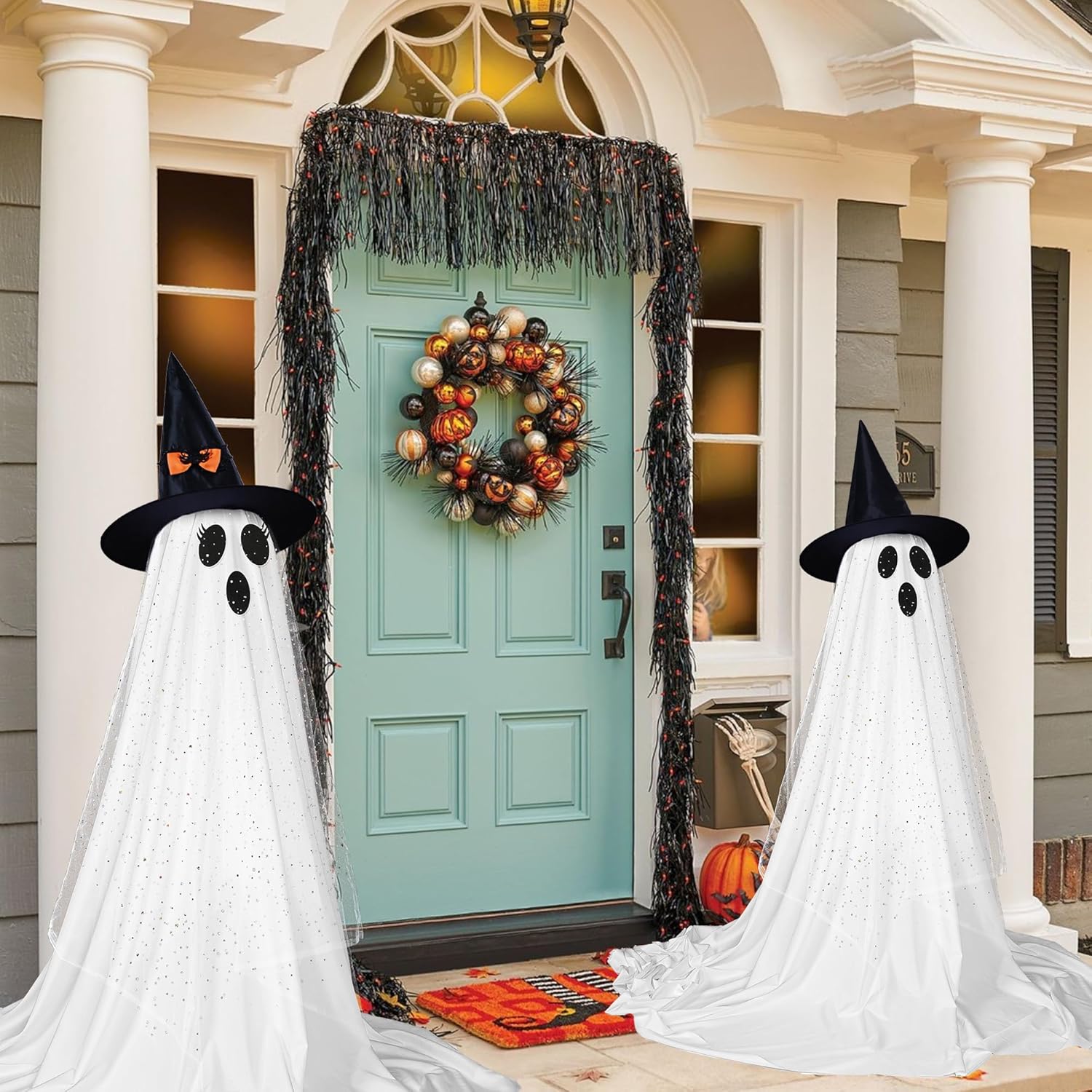 2Packs Halloween Ghost Decorations with Remote Control String Lights