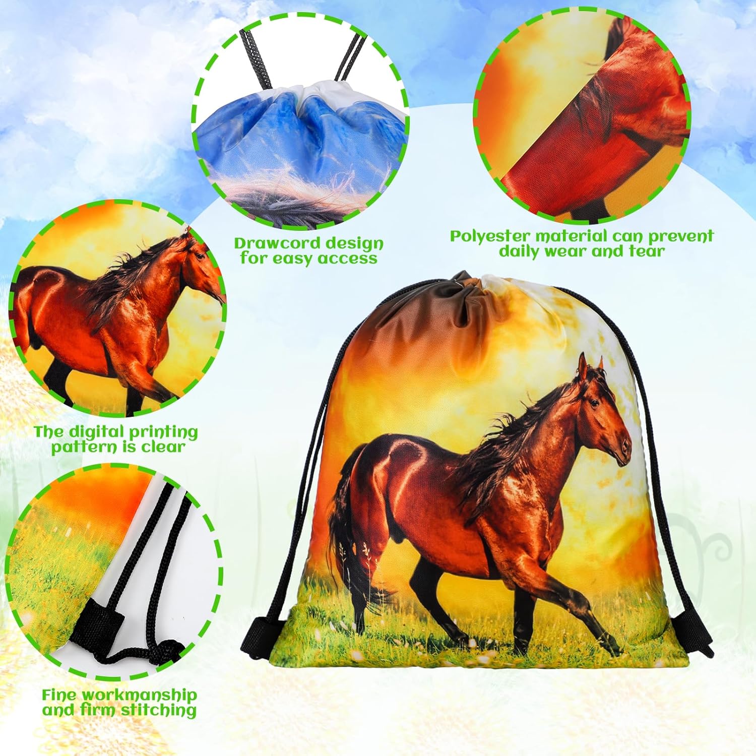 Saintrygo 30 Pcs Horse Pattern Drawstring Gift Bags
