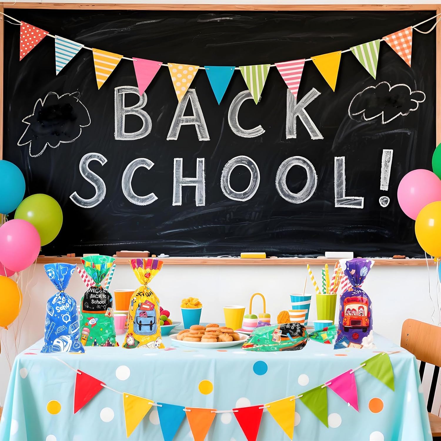 100 Pieces Back to School Cellophane Bags with Twist Ties