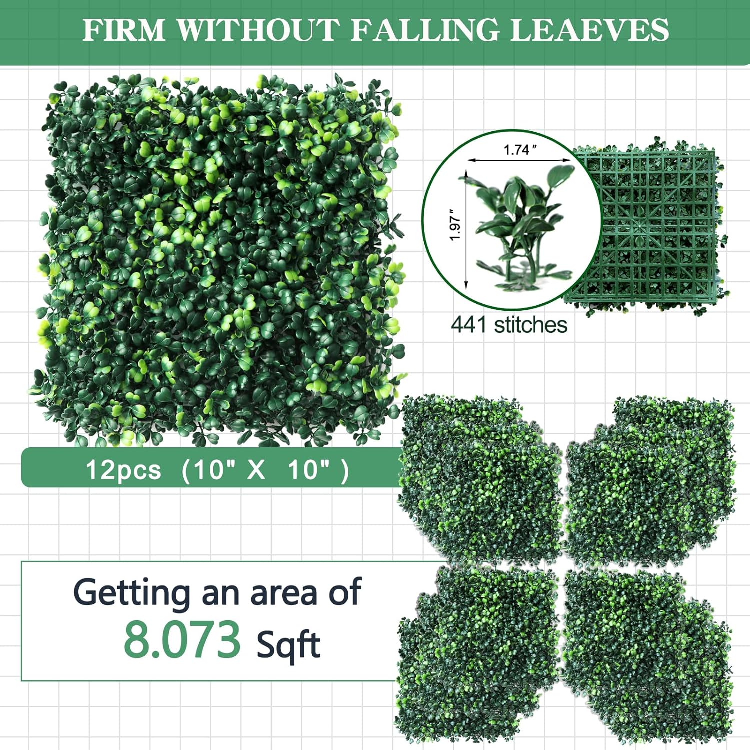 12pcs 10x10 Inch Grass Wall Panels Backdrop for Privacy