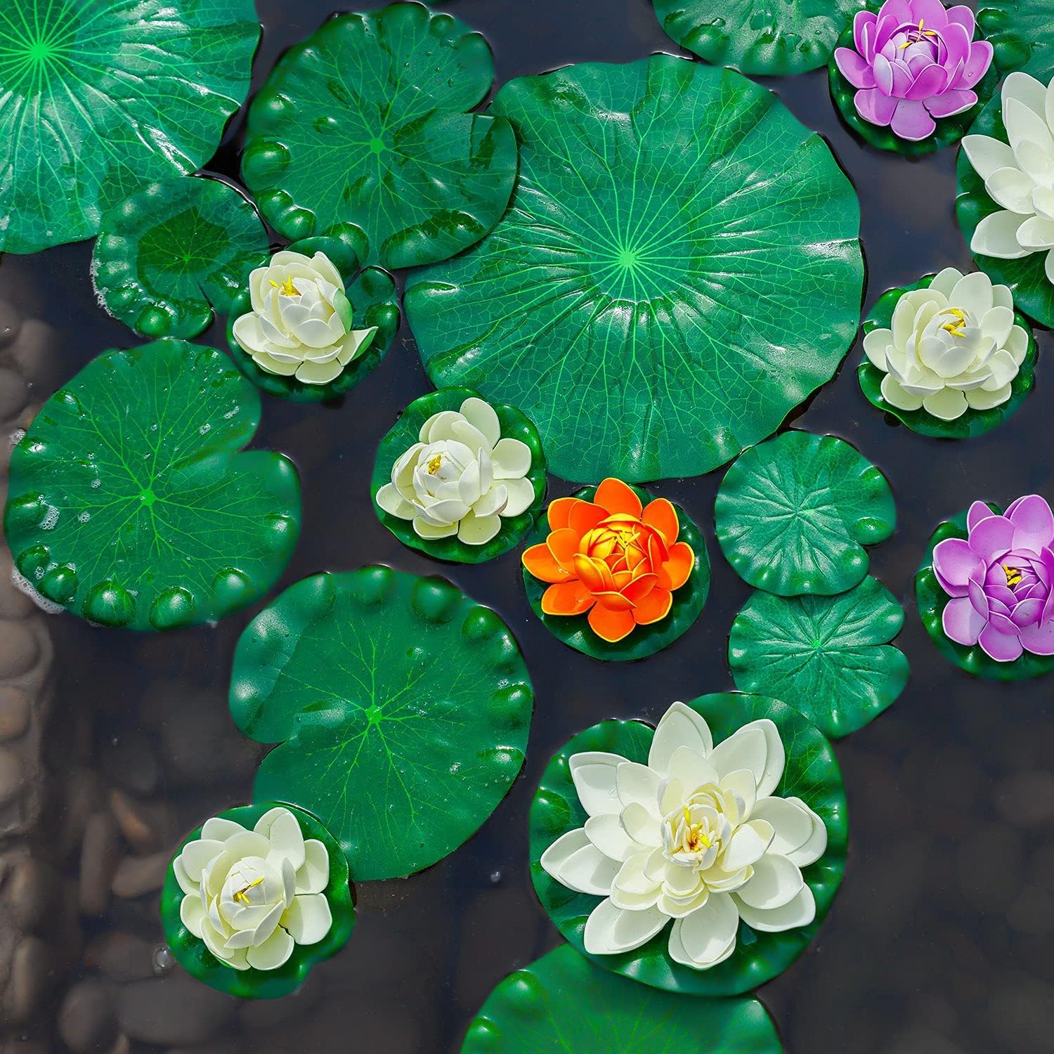 WhistenFla Floating Lily Pads 6Pcs Artificial Pond Decor