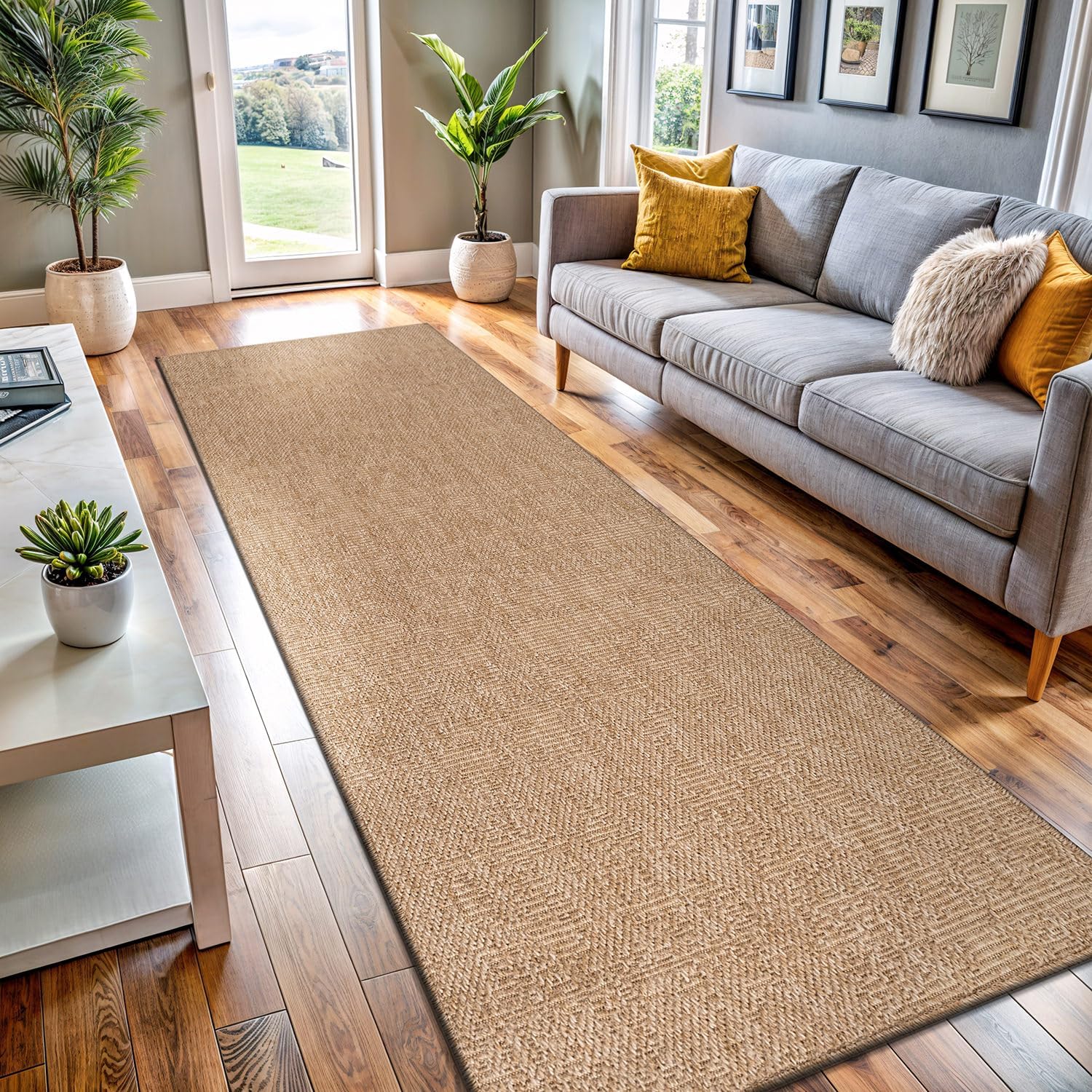 Washable Jute Rug 2x7 Natural Farmhouse Boho Design