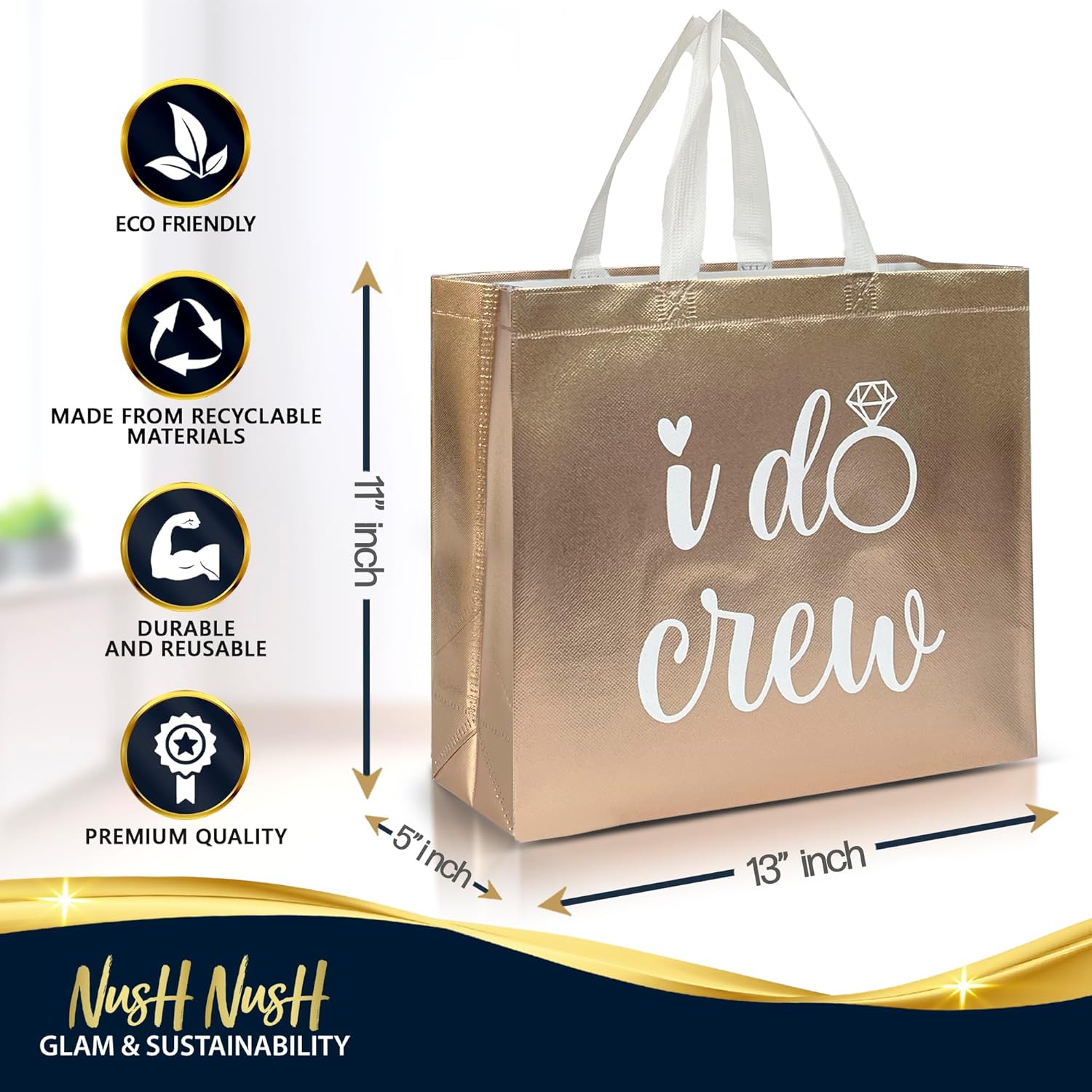 Nush Nush 12 Piece Reusable Rose Gold Gift Bag Set