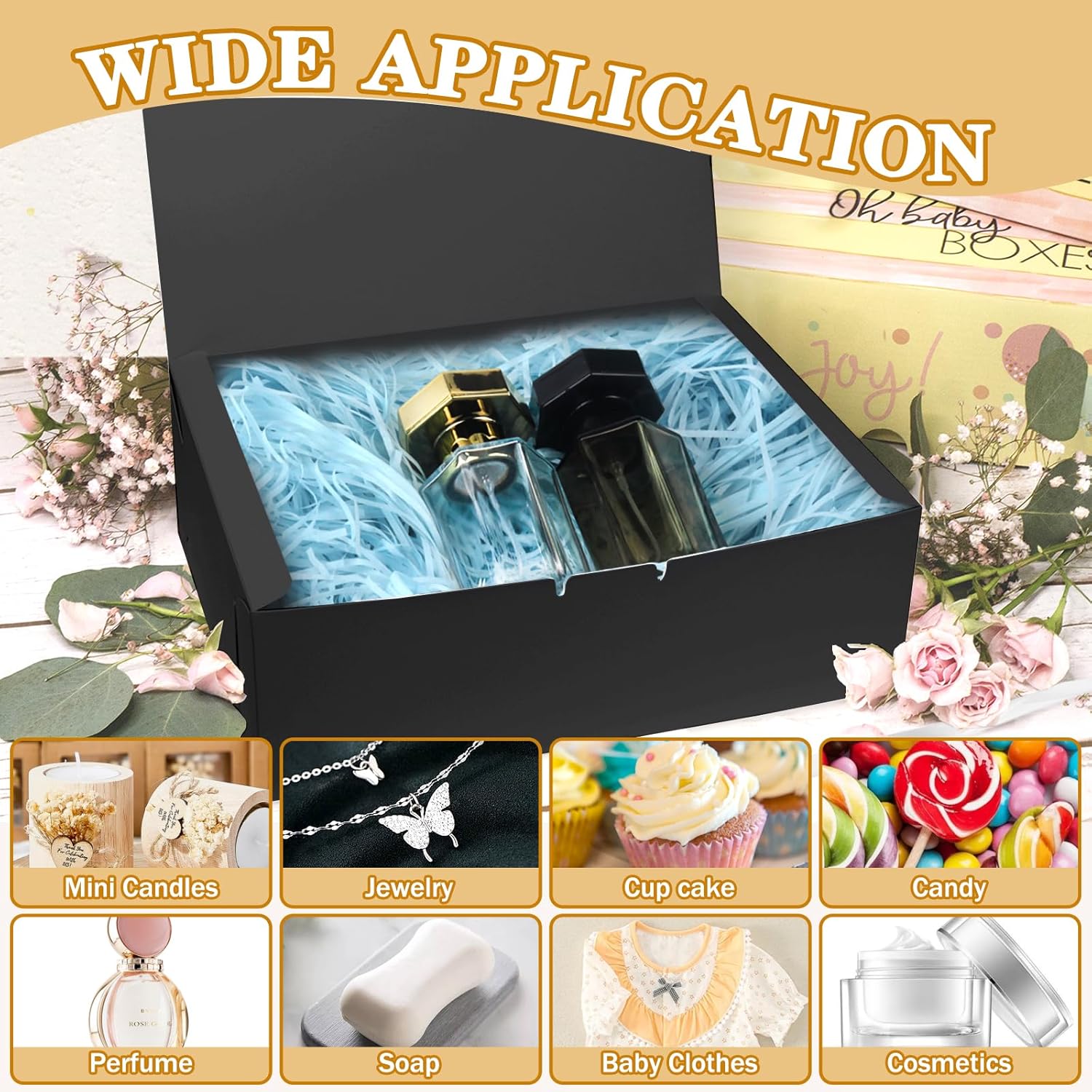 12 Piece Black Gift Box with Lid and Ribbon