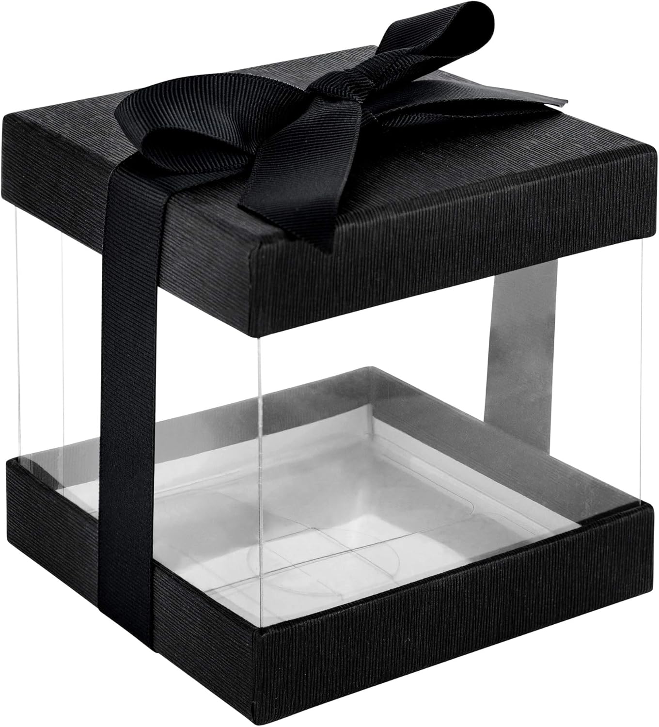 Hammont Clear Gift Box 6-Pack with Base Lid and Ribbon