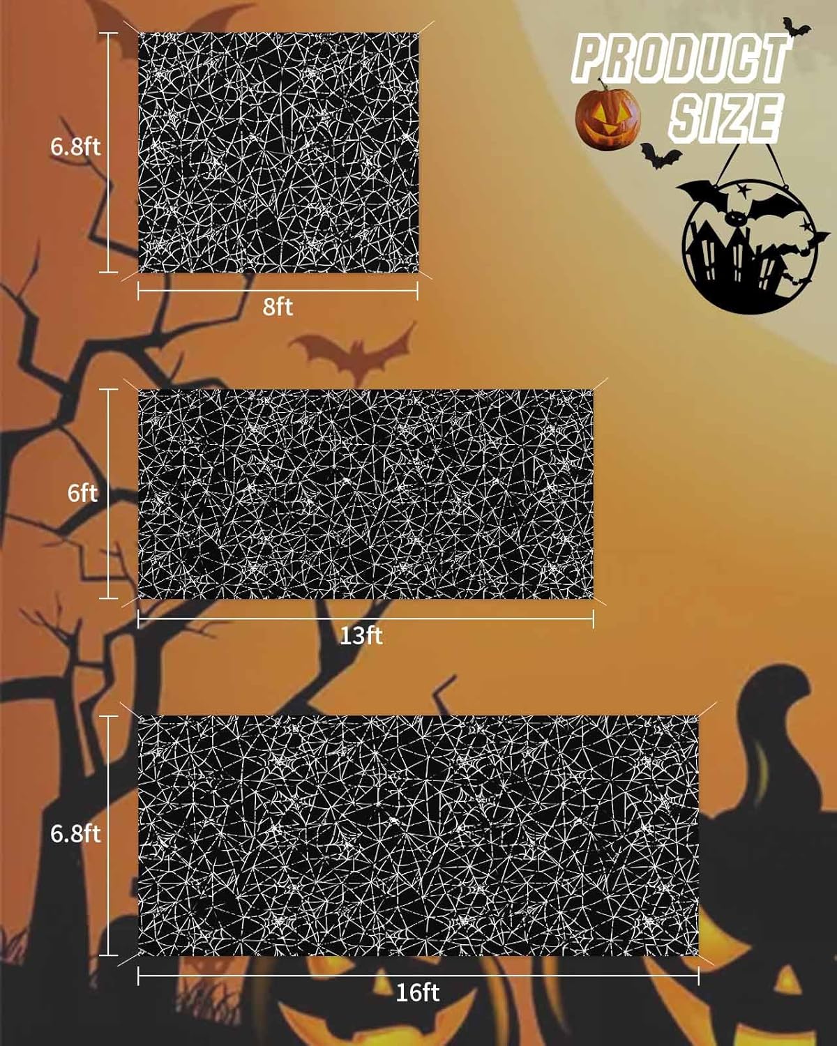 Scary Halloween Black Cobweb Garage Door Cover 7x8ft