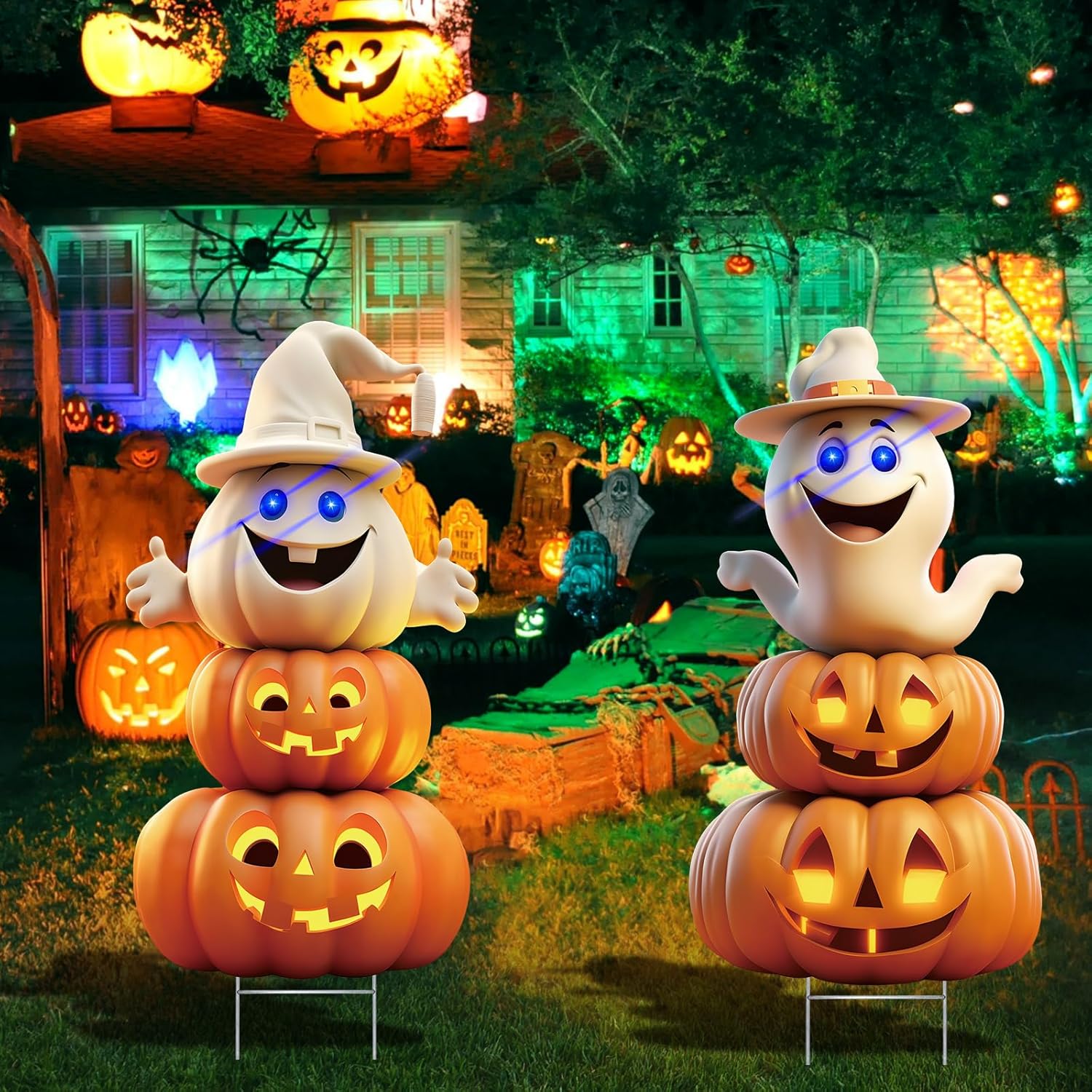 2Pcs 40FT Ghost Halloween Decorations with Stakes