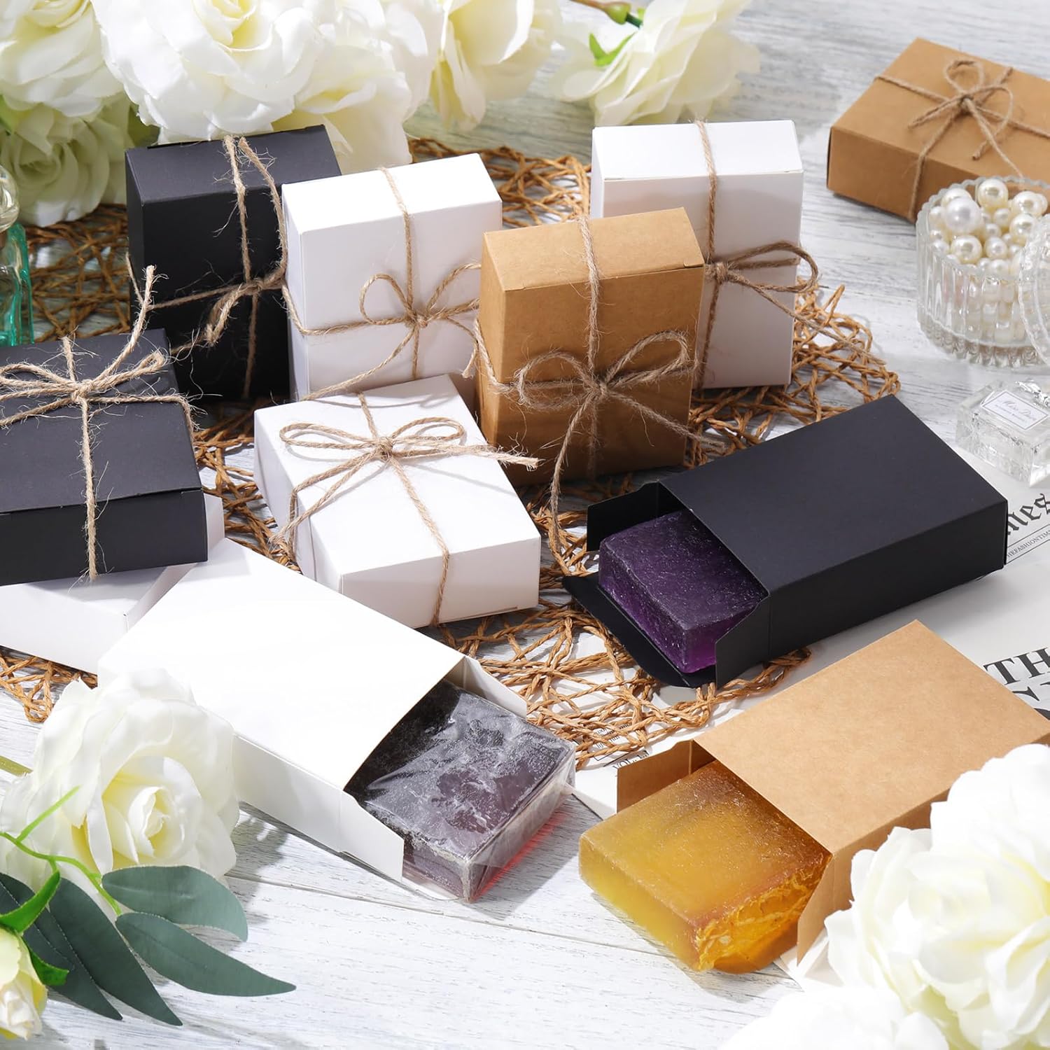 Gersoniel 100 Pcs Kraft Soap Boxes for Gifts and Party Favors