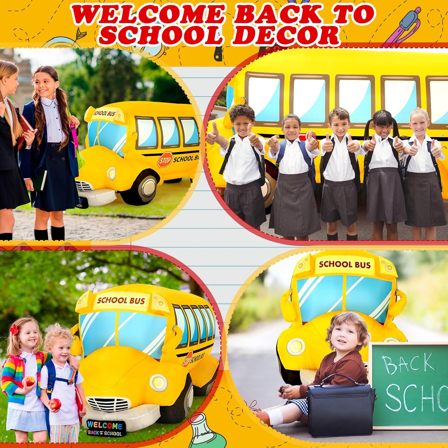 Honoson 5 ft Inflatable School Bus Decor with LED Lights
