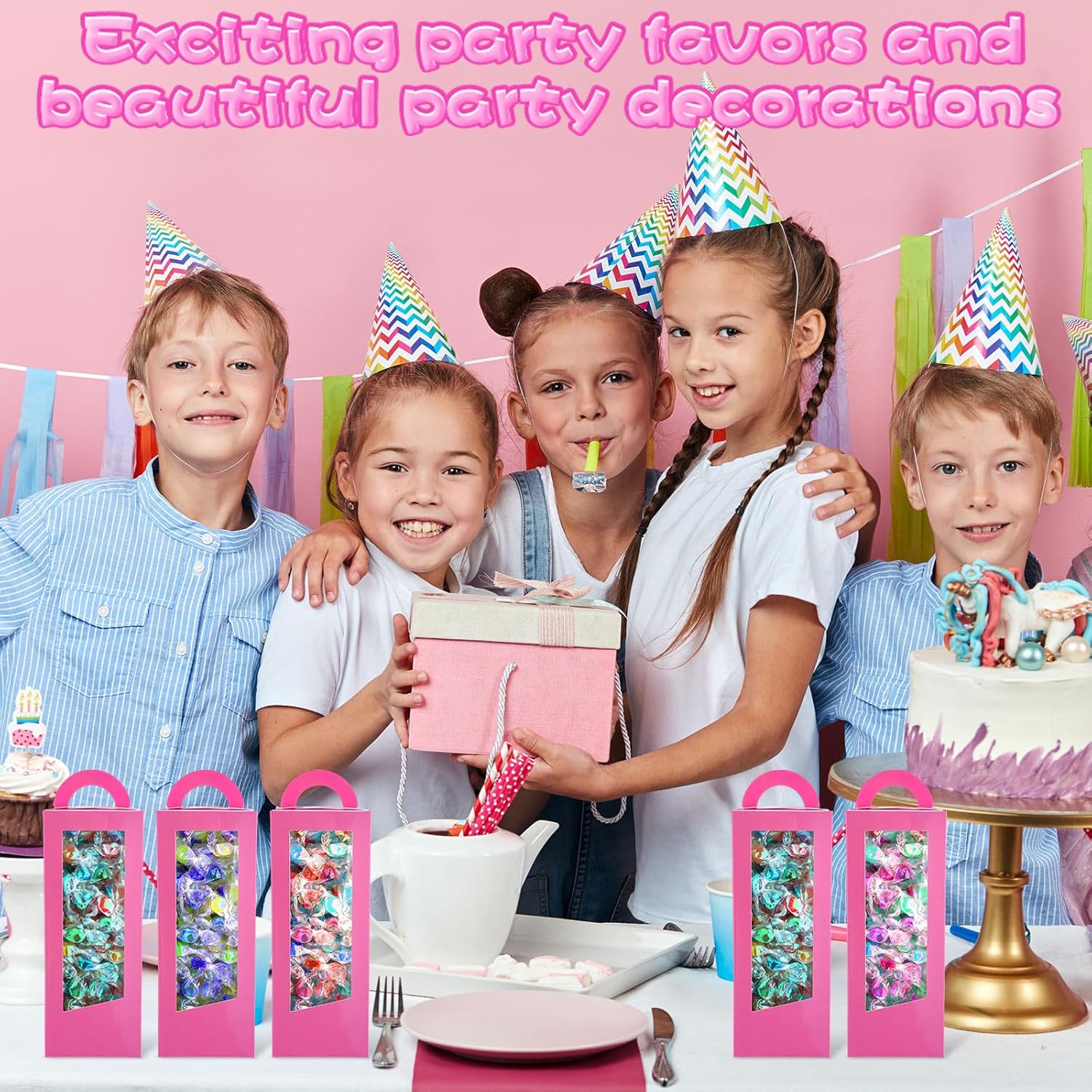 TecUnite 24 Pcs Pink Girl Party Favor Boxes