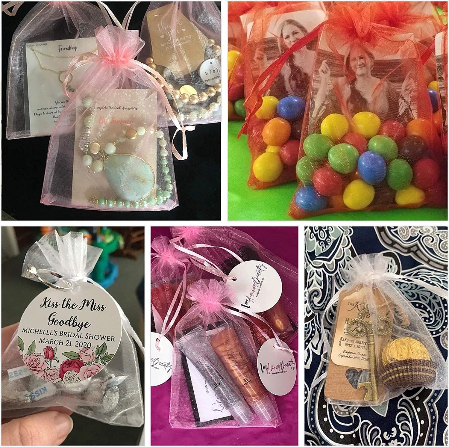 ANZNKU 100 Pack Assorted Organza Gift Bags 5x7 Inch