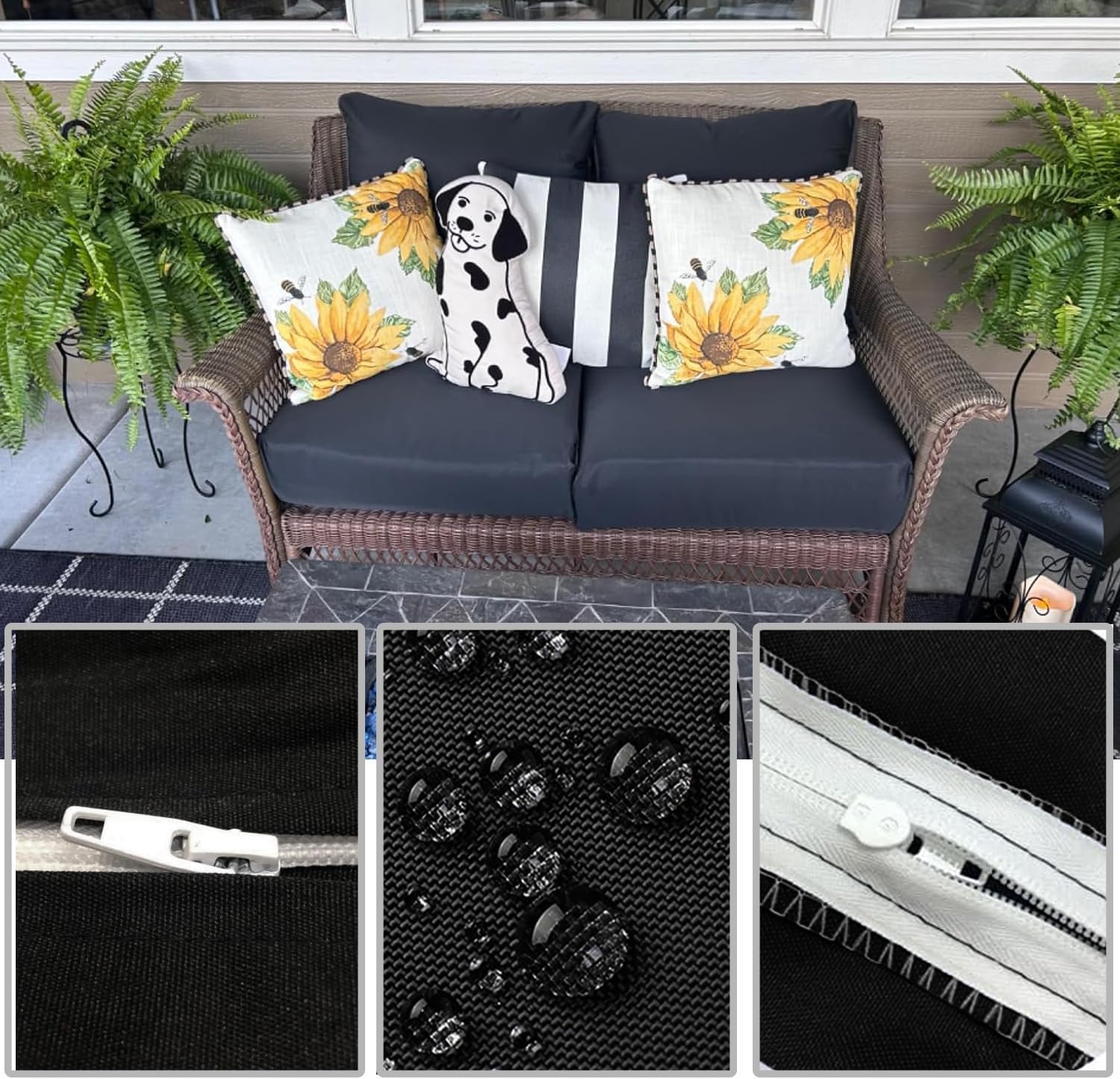 FLYMEI 20x20x2 Outdoor Cushion Covers 2Packs Black