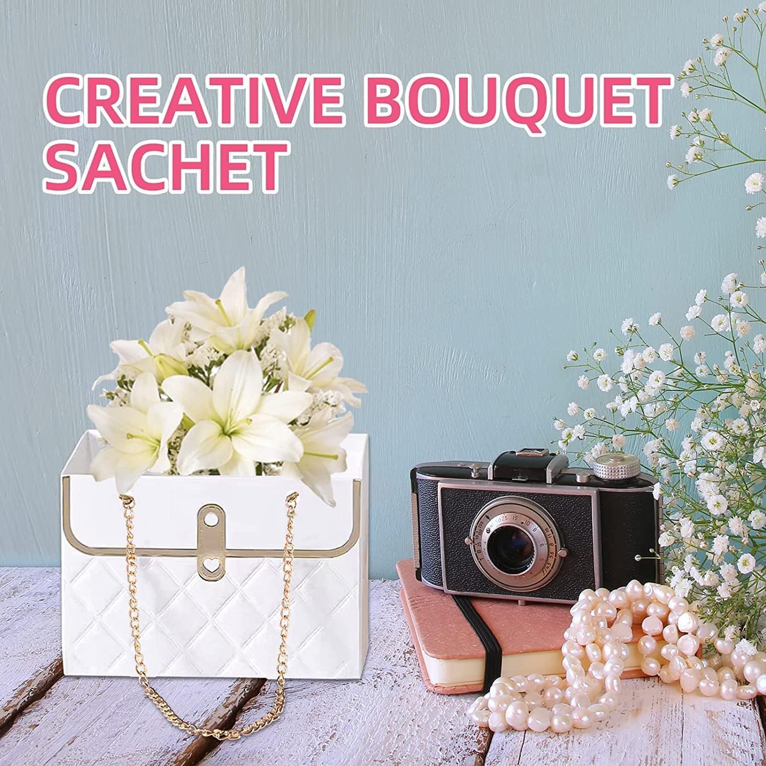 8PCS Flower Paper Gift Bag with Metal Chain Handle