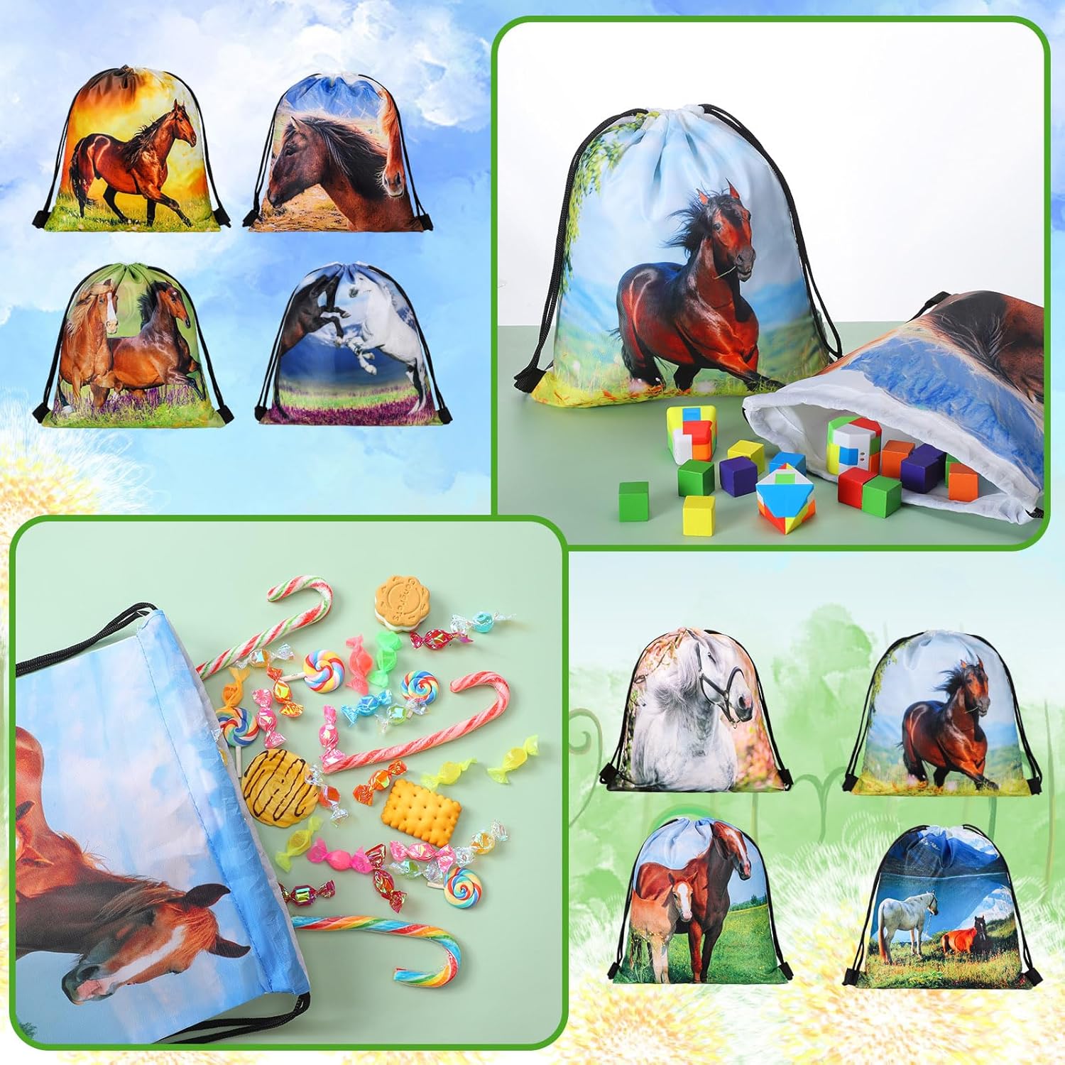 Saintrygo 30 Pcs Horse Pattern Drawstring Gift Bags