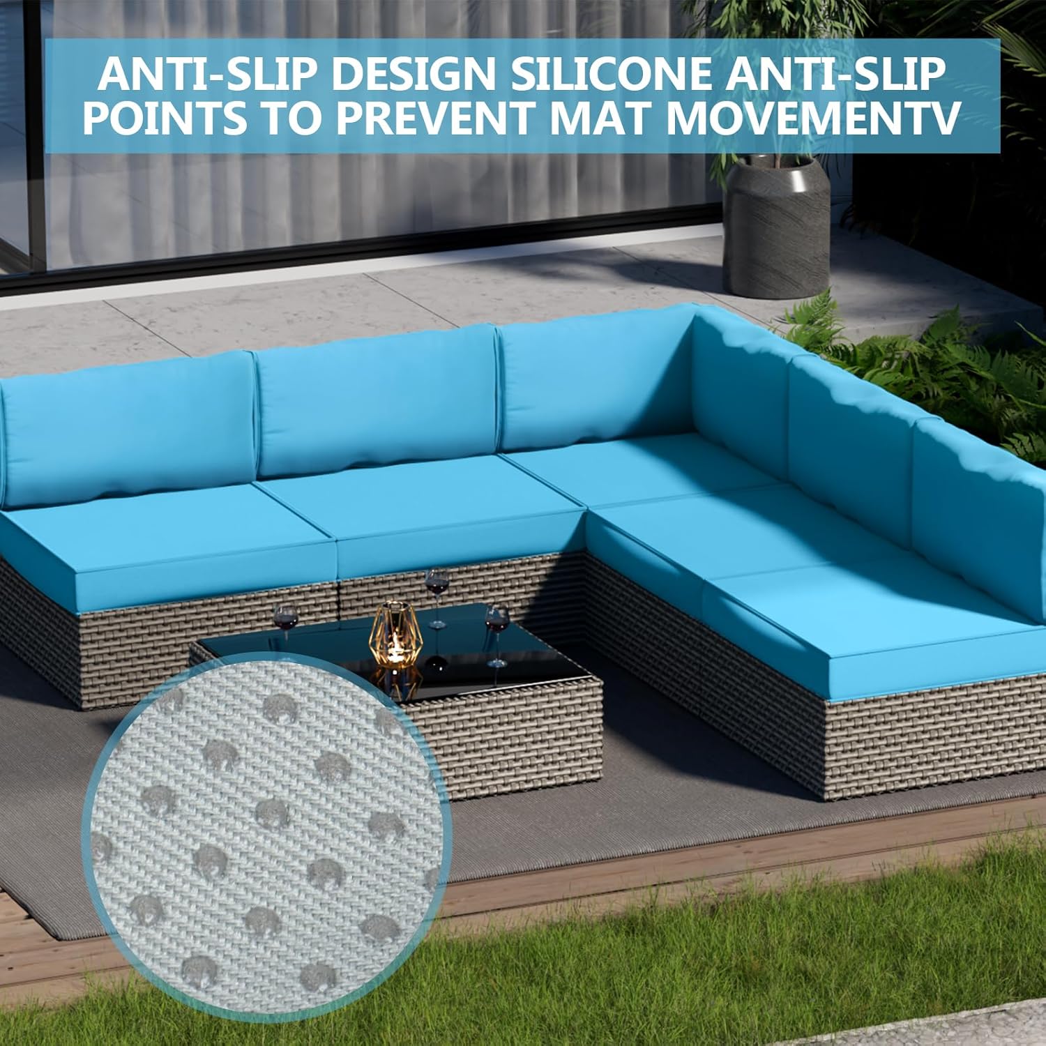 14 Piece Waterproof Patio Cushion Covers for 6-Seat Wicker Sectional Couch