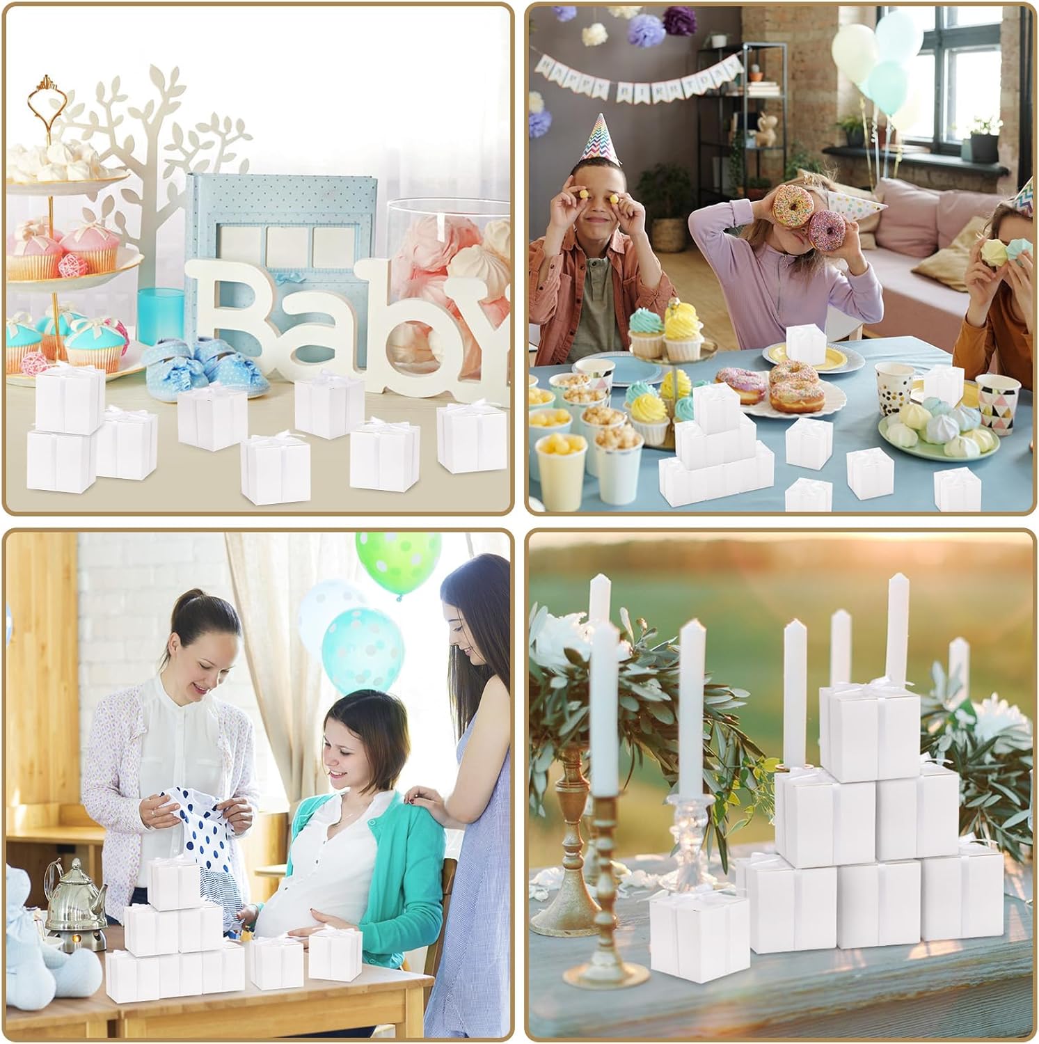 Adecortalk 100 Pcs Mini White Gift Boxes with Ribbons