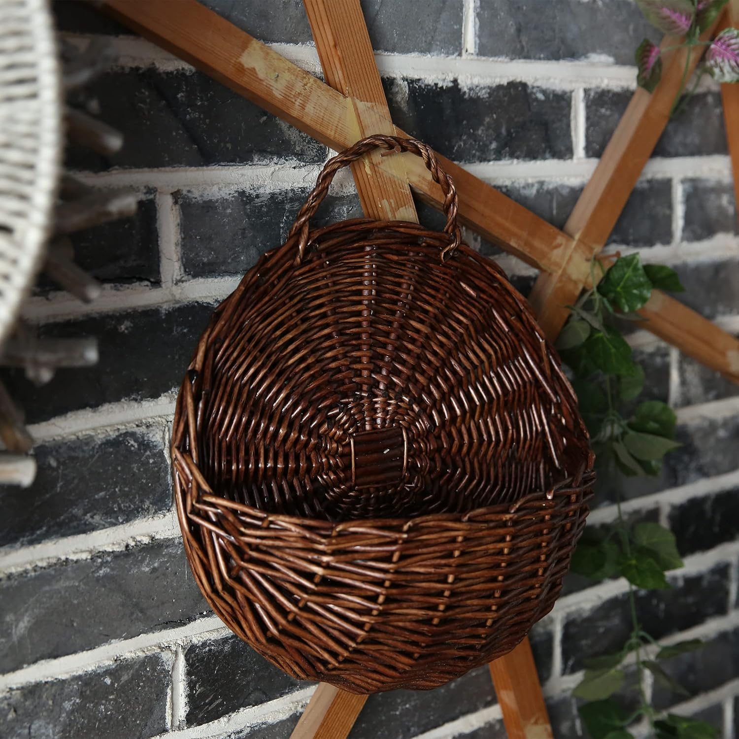 JJSQ Handmade Woven Wicker Hanging Storage Basket Brown 142x118x47 Inch