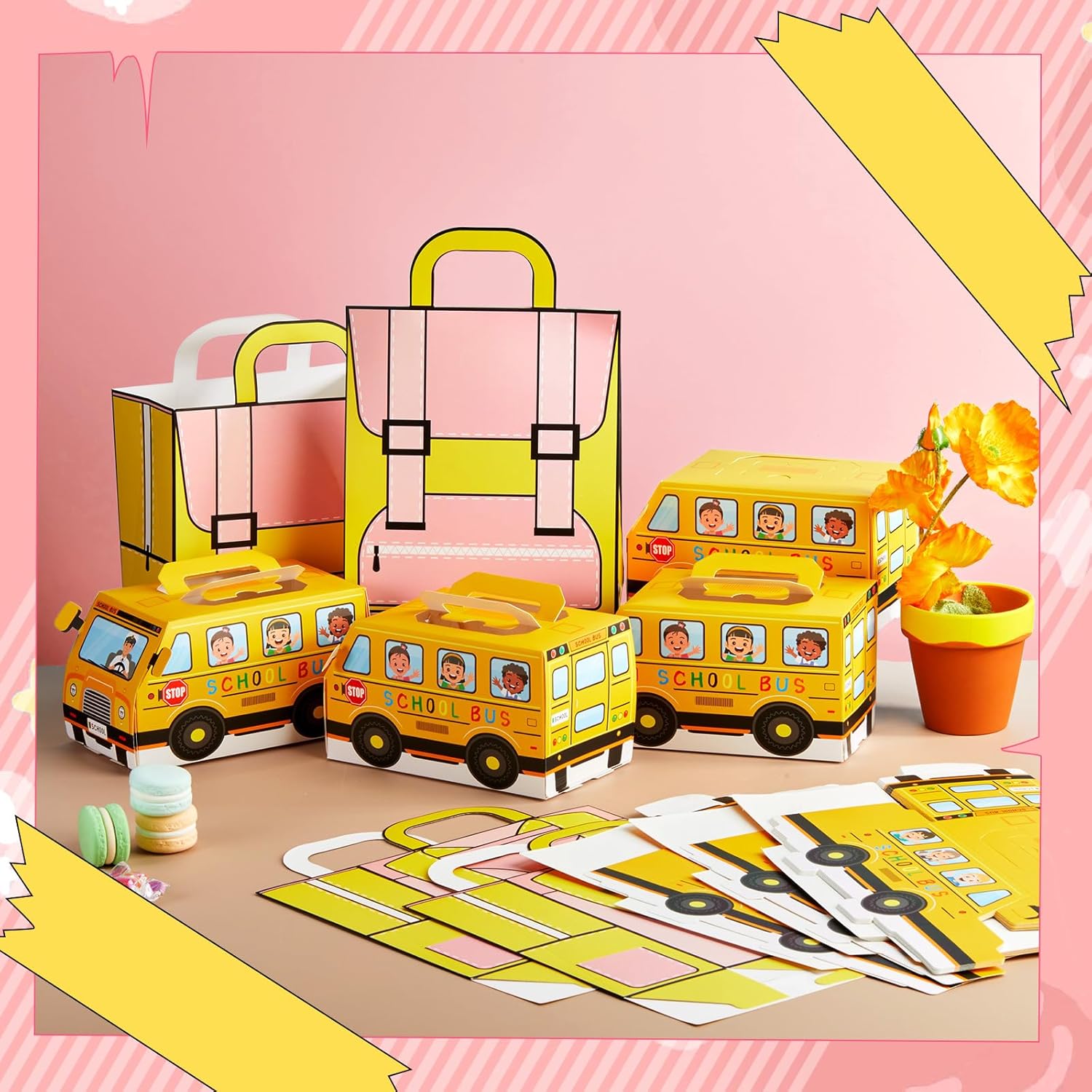 Weysat 36 Pcs School Bus Goodie Box and Backpack Bags Set