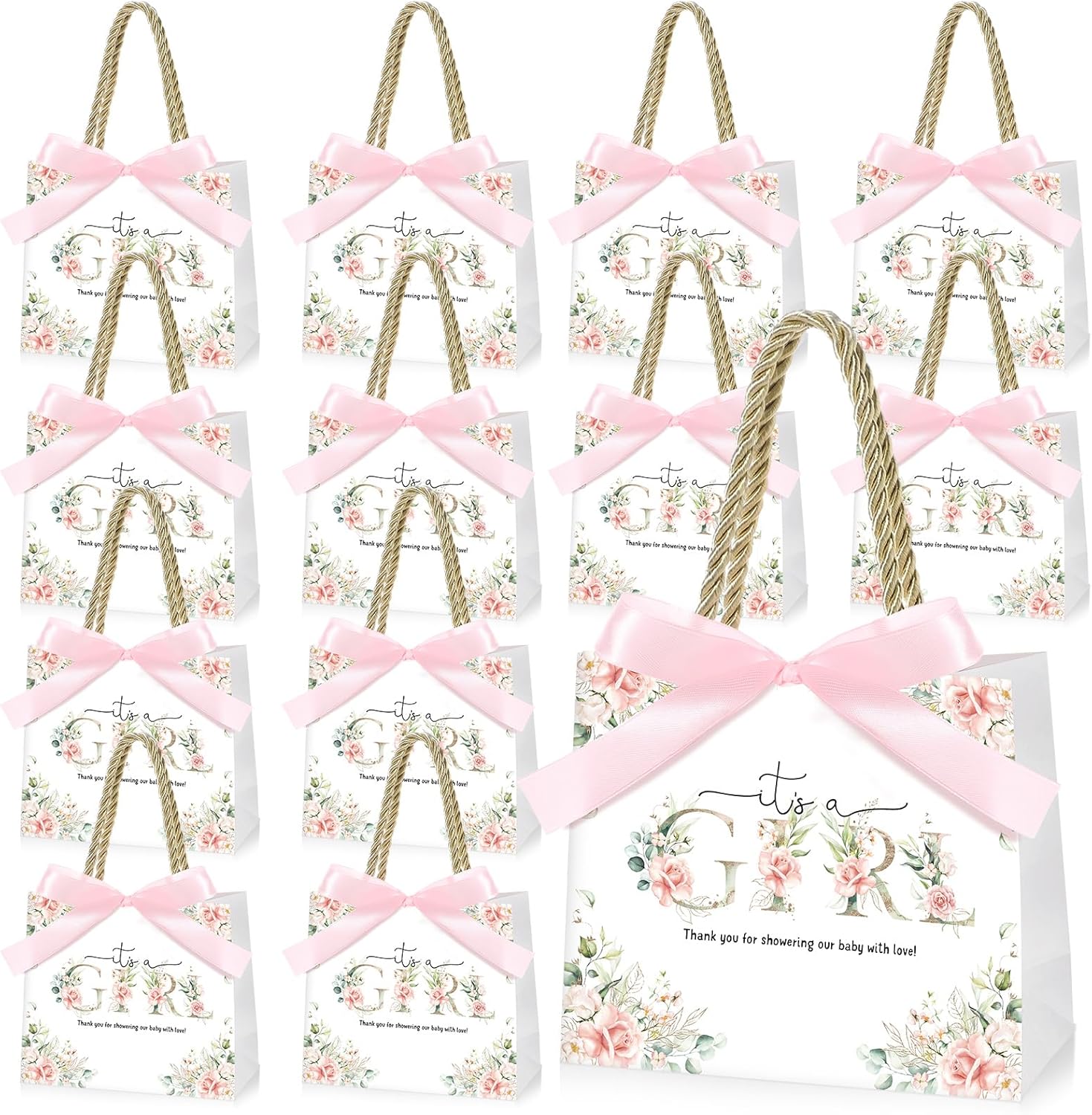 Spakon 25 Sets Girl Gift Bags with Handle and Ribbon