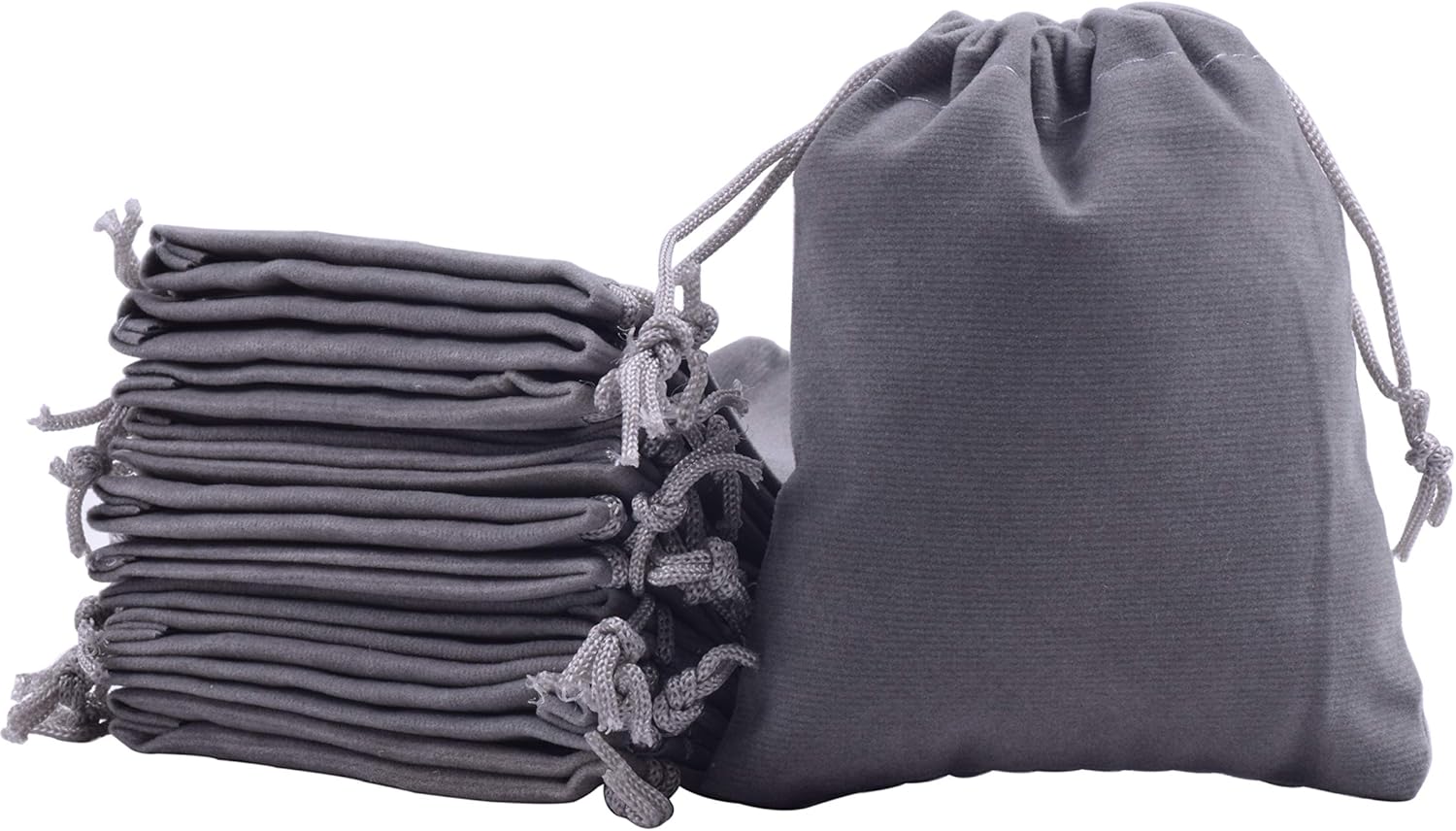 Sansam 50pcs Grey Drawstring Velvet Bags for Gifts and Events