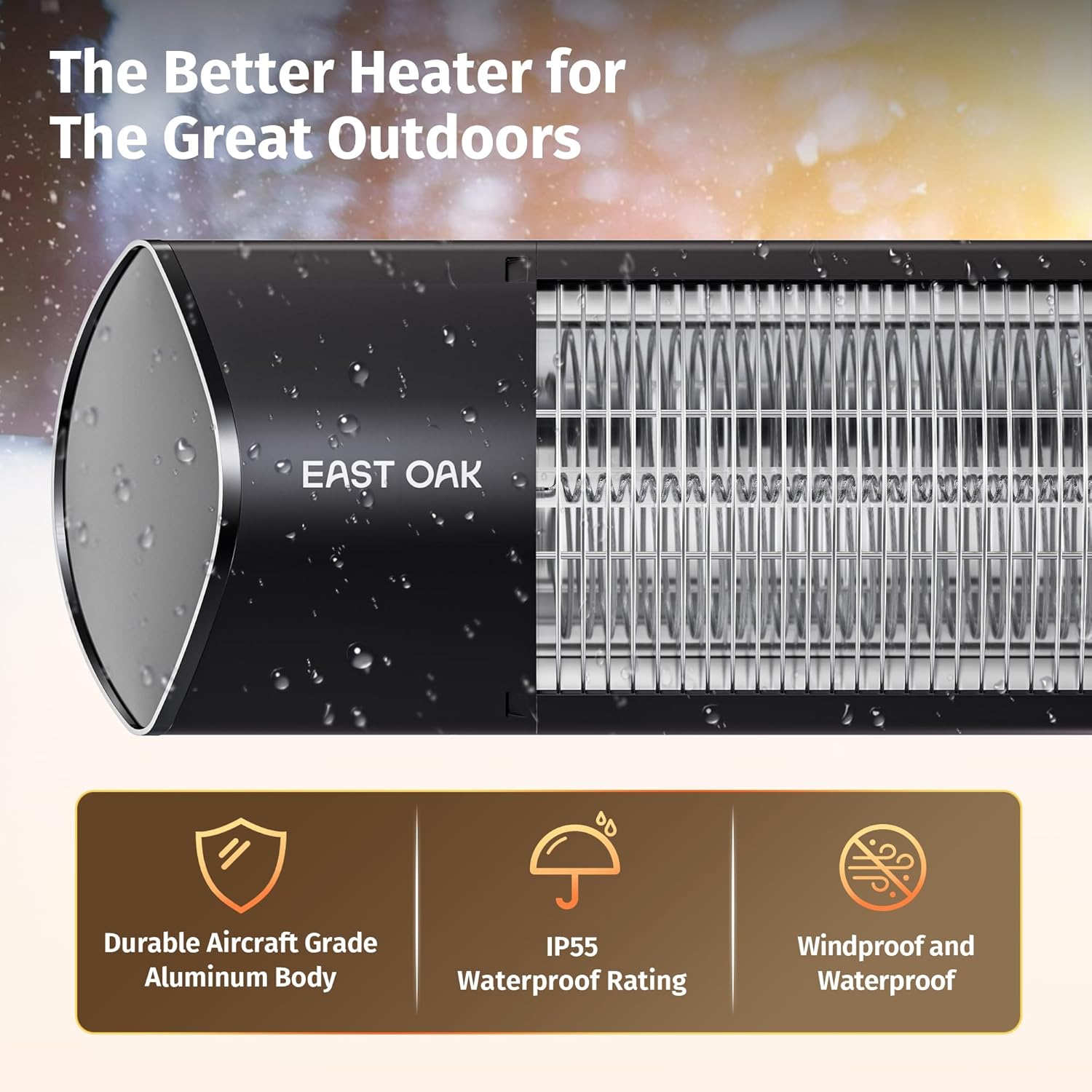 EAST OAK 1500W Infrared Patio Heater with 3 Heat Levels and IP55 Waterproof