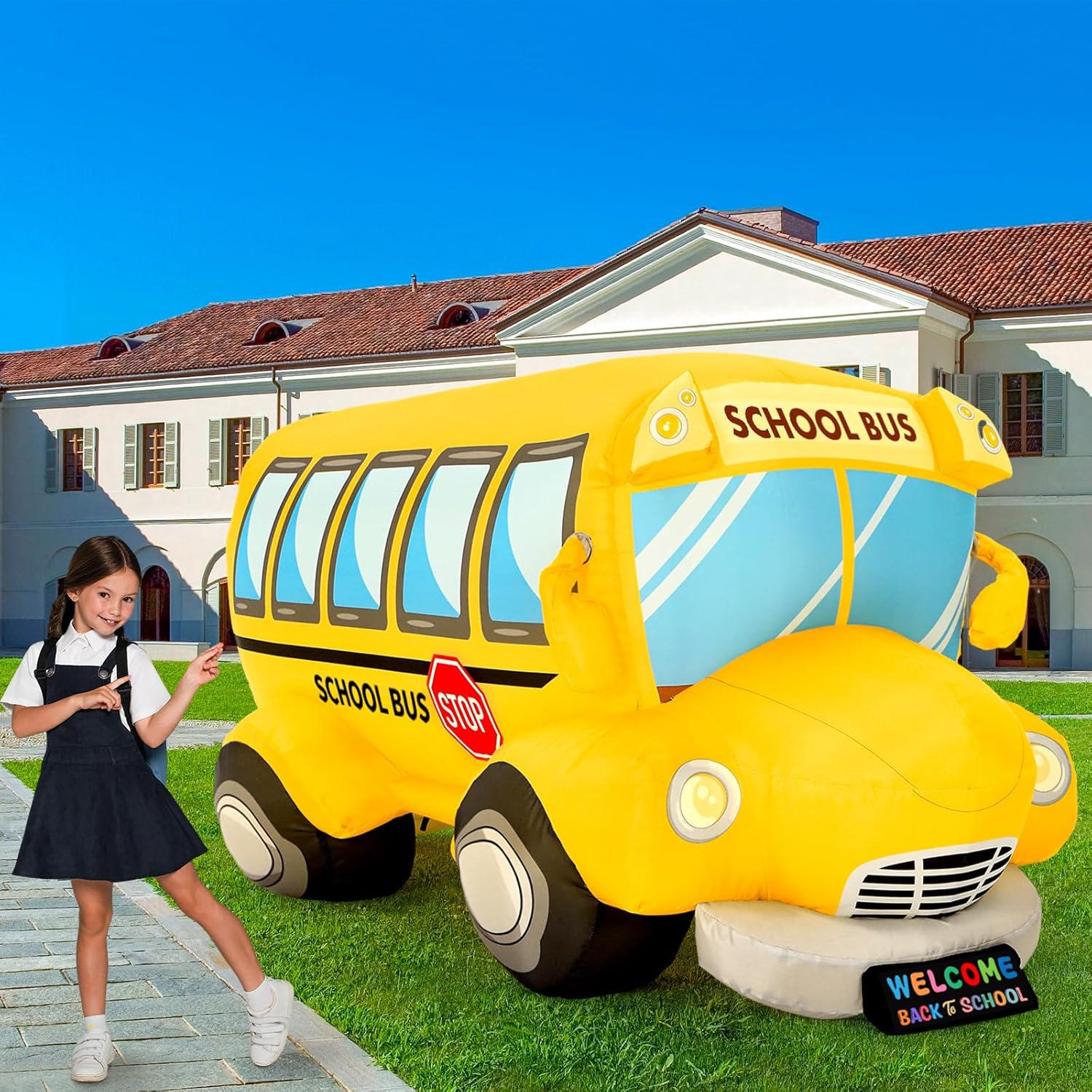 Honoson 5 ft Inflatable School Bus Decor with LED Lights
