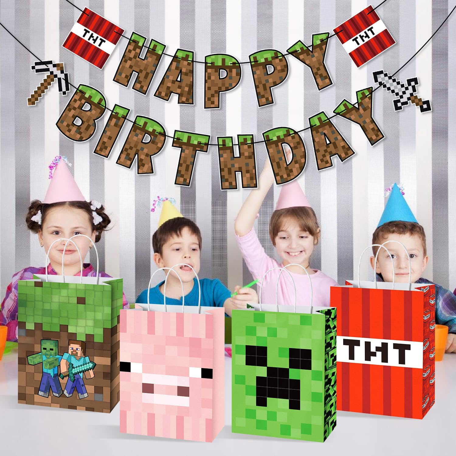 16pcs Pixel Game Party Gift Bags with Handle