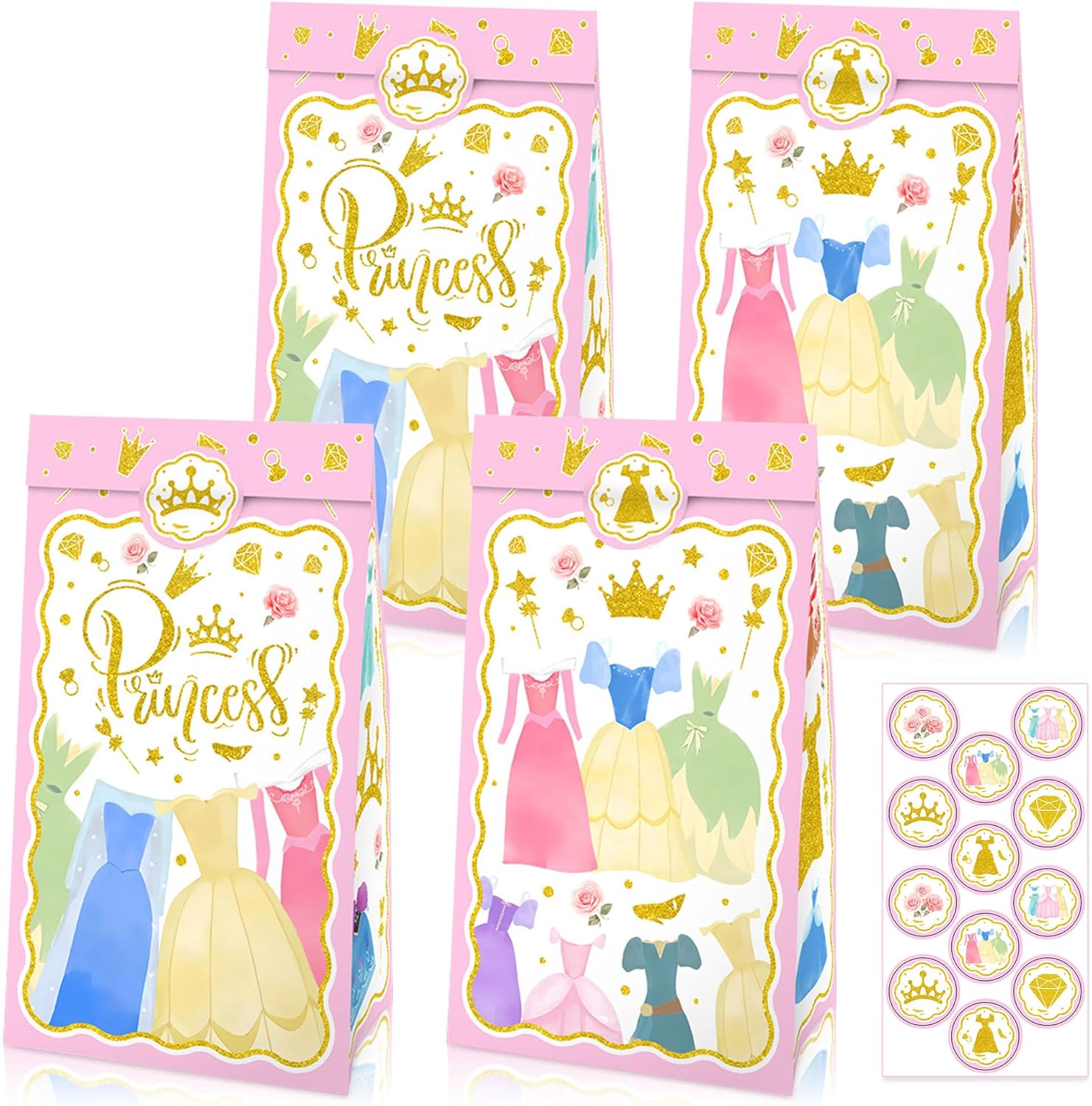Princess Theme Gift Bags with Handles 12PCS