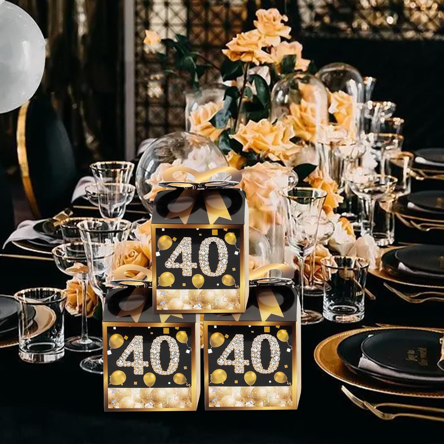 50 Gold Themed Square Birthday Favor Boxes